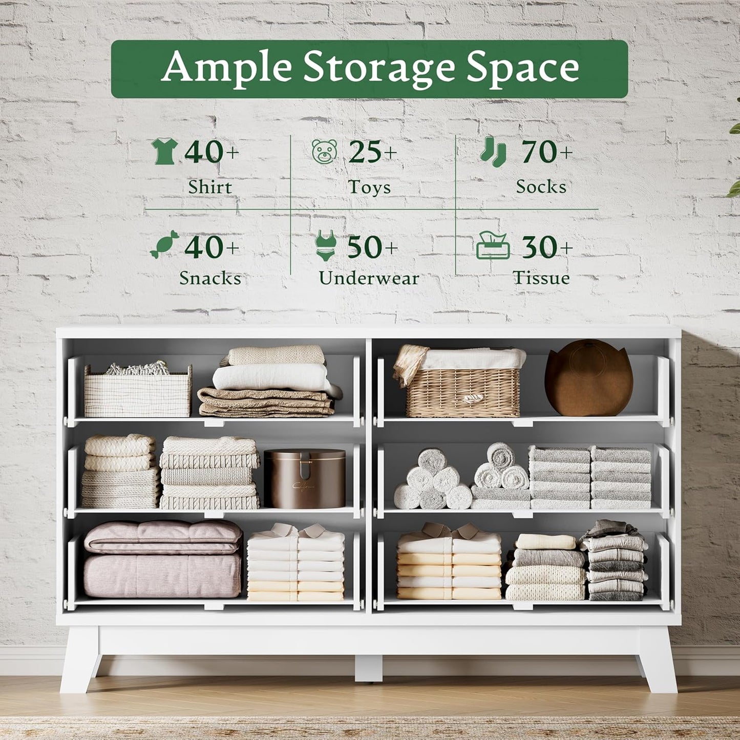 Fluted Dresser with 6 Drawers, 54" Wide Modern Chest of Drawers with Metal Handle, Wooden Dresser