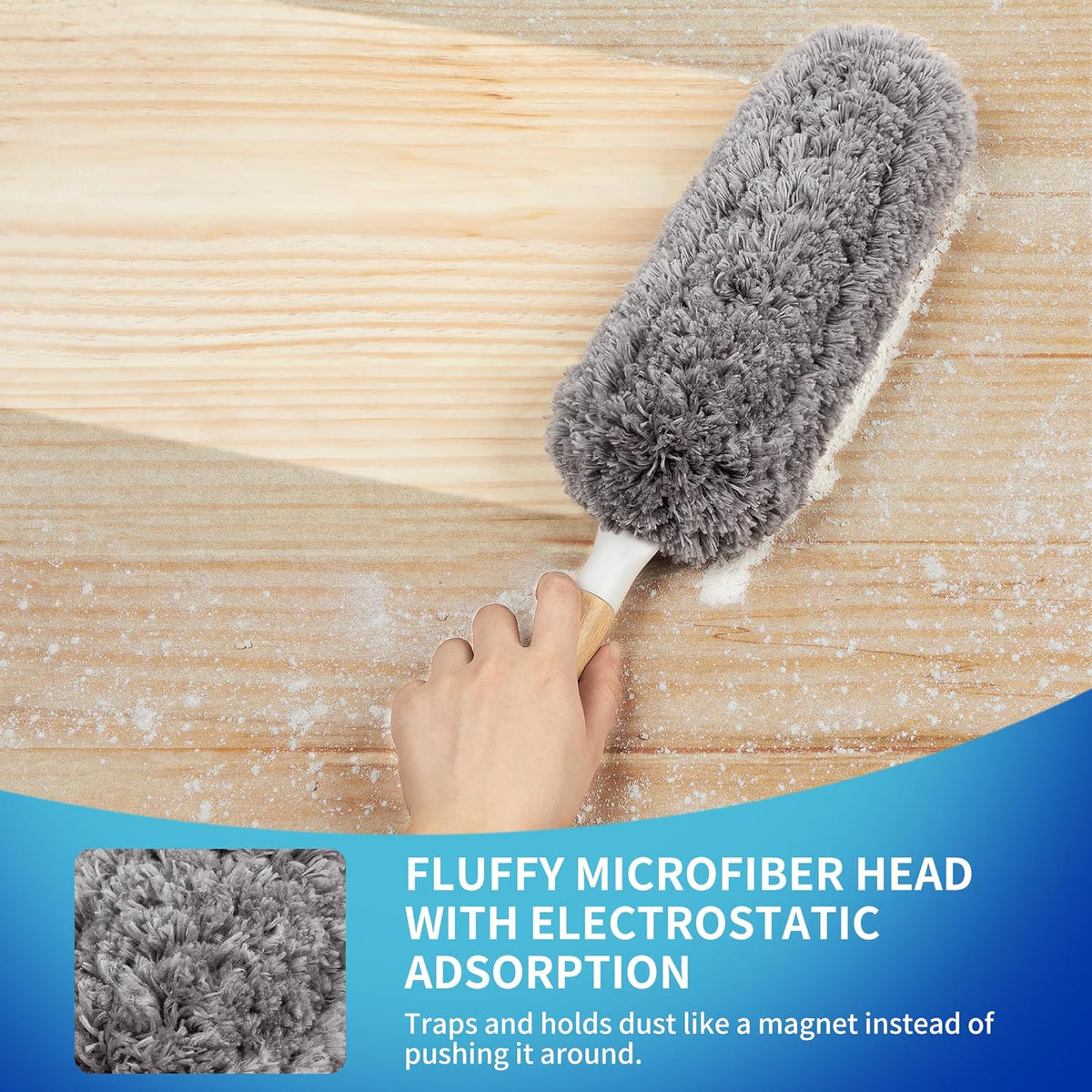 MR.SIGA Lint Free Microfiber Duster, Washable and Reusable Duster with Bamboo Handle and