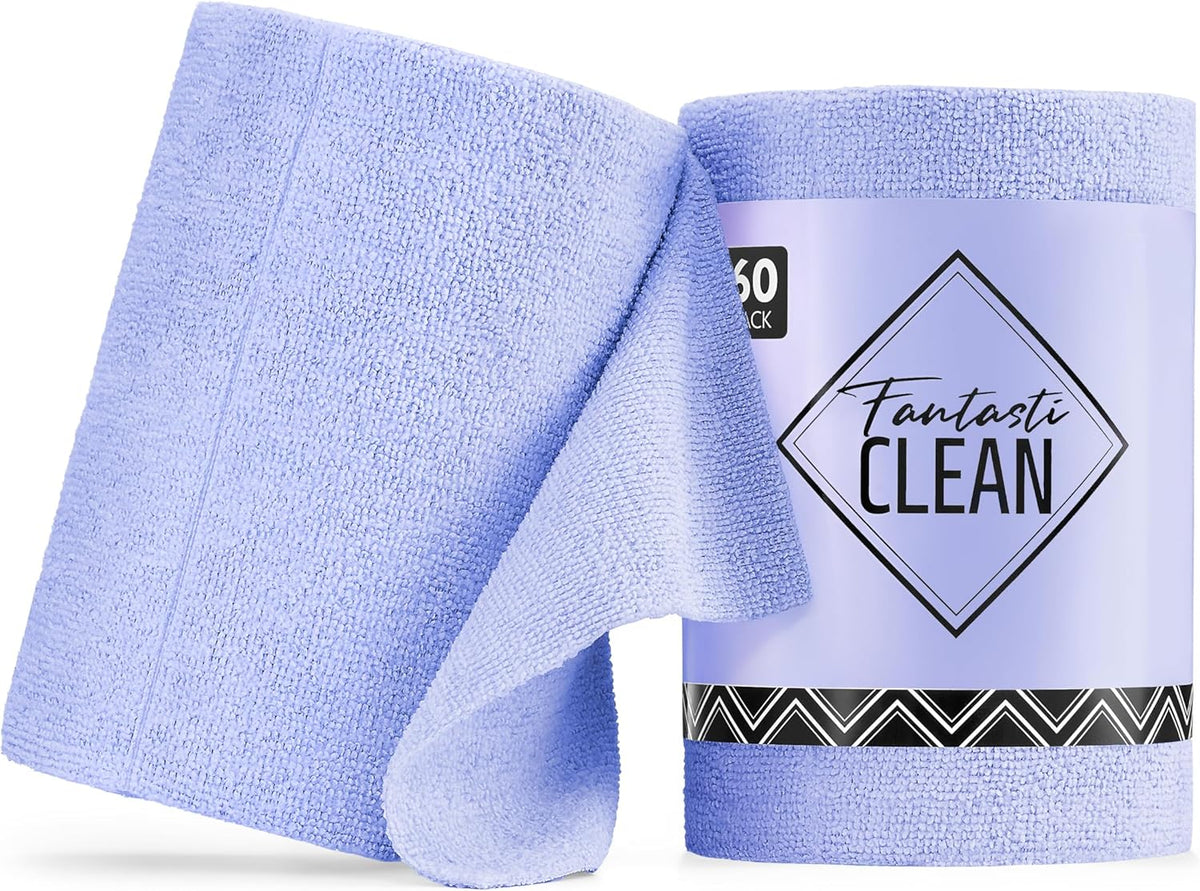 Fantasticlean Microfiber Cleaning Cloth Roll -60 Pack, Tear Away Paperless Towels, 8" x 8"