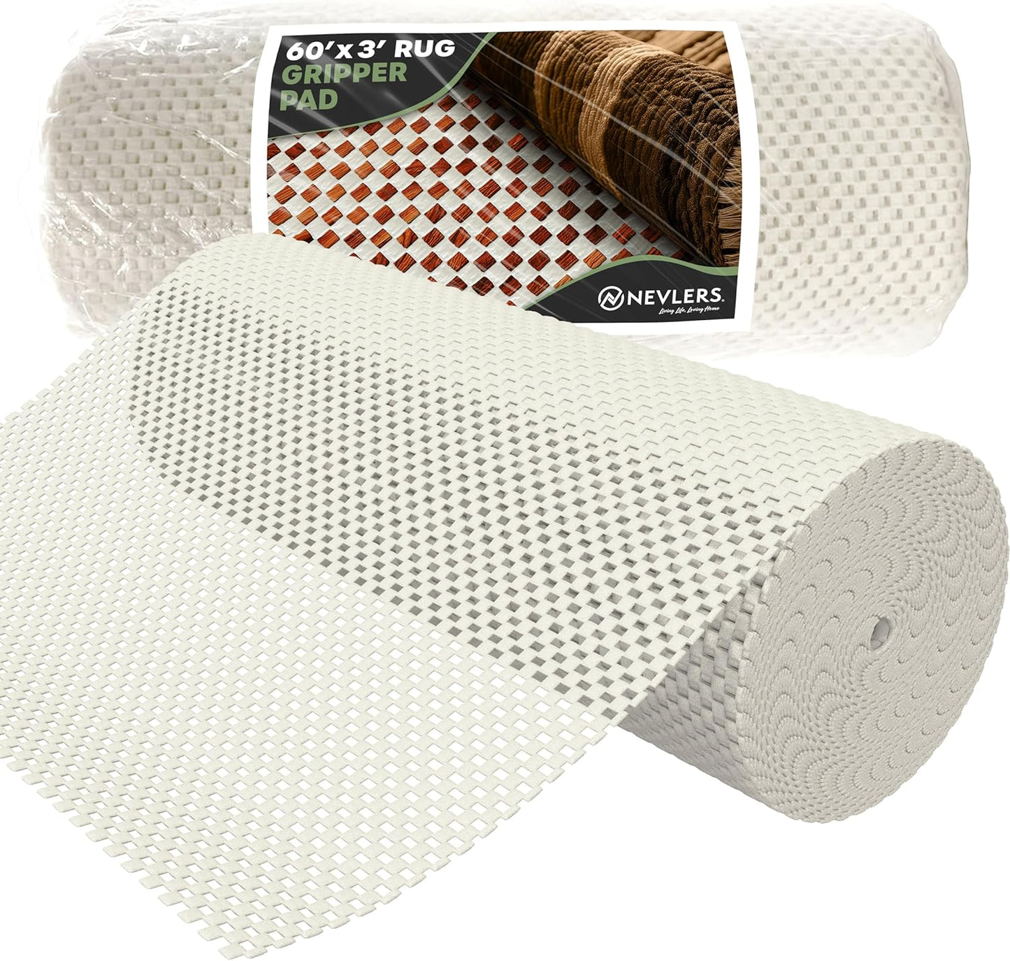Nevlers 3x60 Ft. White Nonslip Rug Gripper Roll for Hallway Rugs & Runners| No Slip Rug Grip Rug