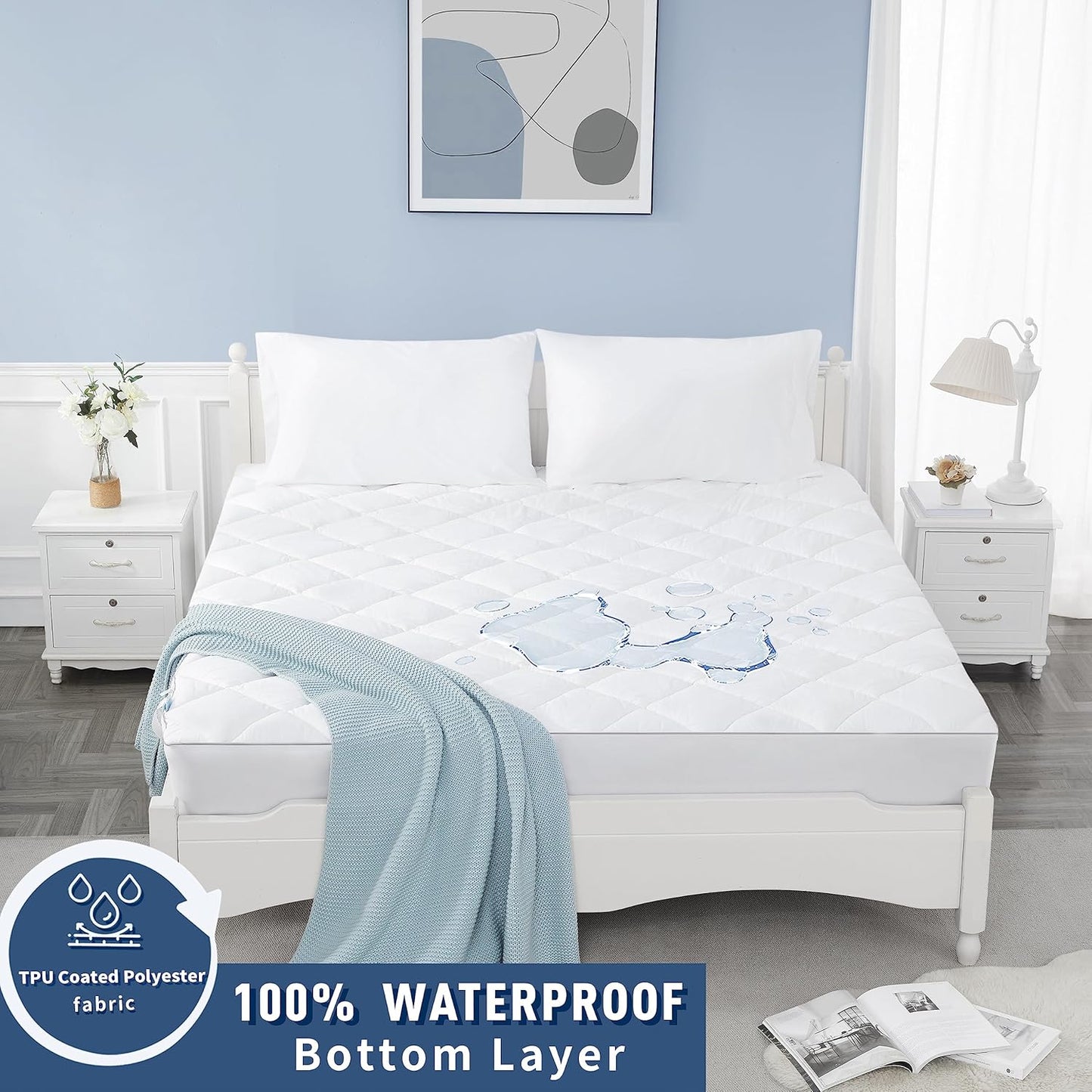 Sunflower Quilted California King Mattress Protector, Mattress Pad Cal King, Cotton Calking