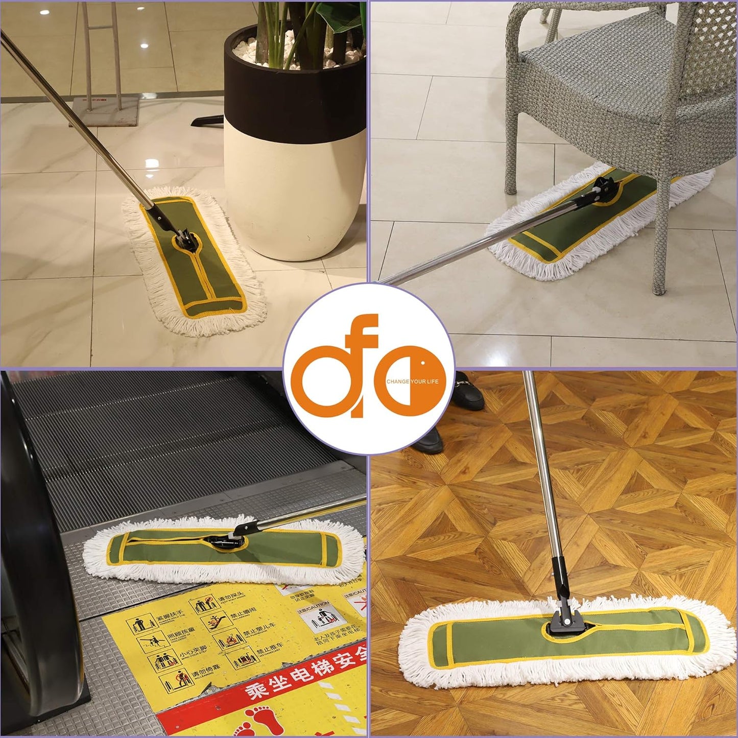 OFO 24inch Industrial Commercial Dust Mop 2 Sets // Heavy Duty Dust Mop // 63inch Length Stainless