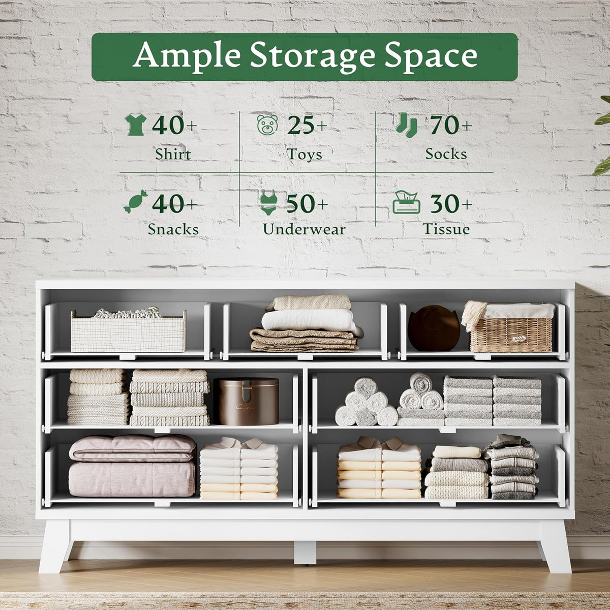 Fluted Dresser with 7 Drawers, 58" Wide Modern Chest of Drawers with Metal Handle, Wooden Dresser