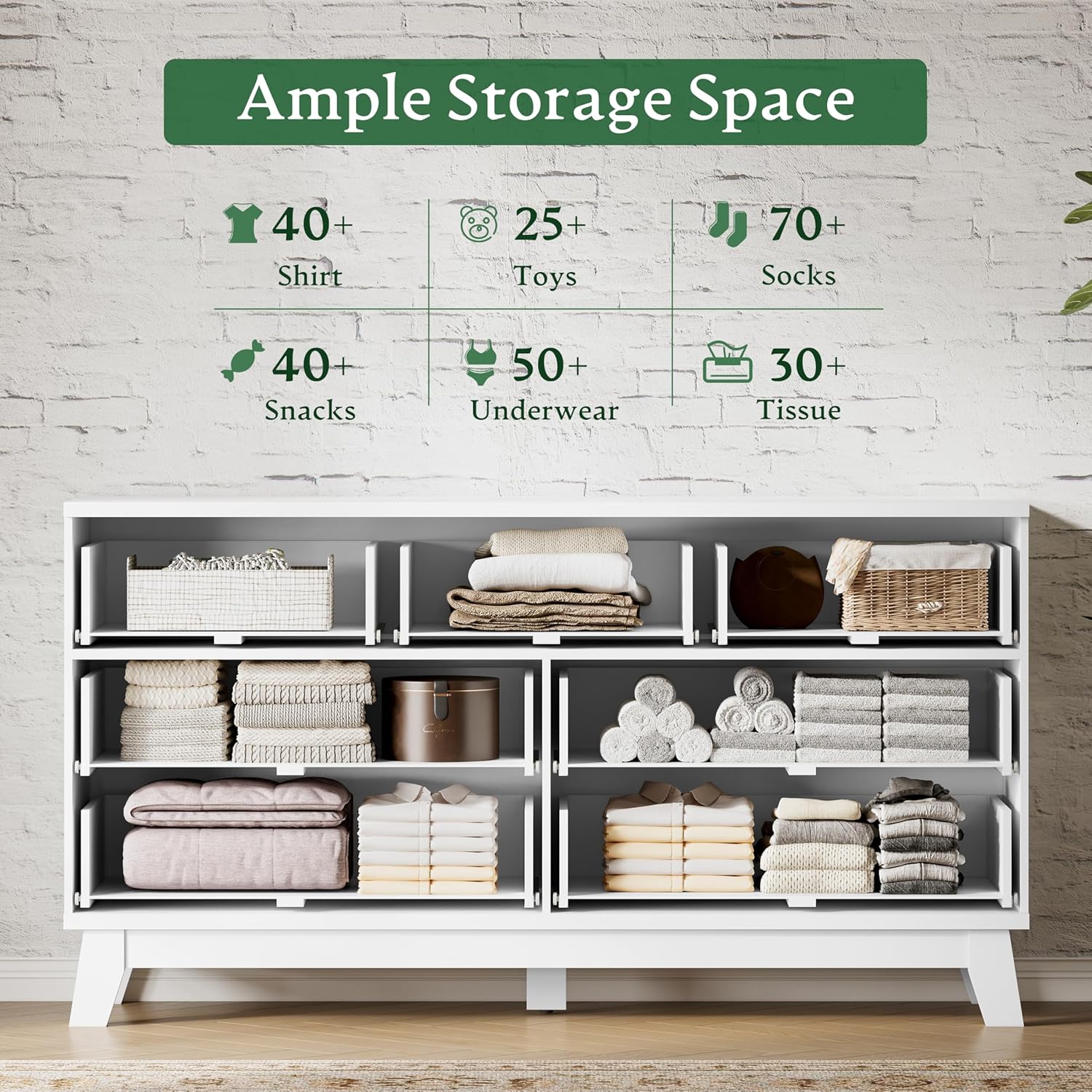 Fluted Dresser with 7 Drawers, 58" Wide Modern Chest of Drawers with Metal Handle, Wooden Dresser