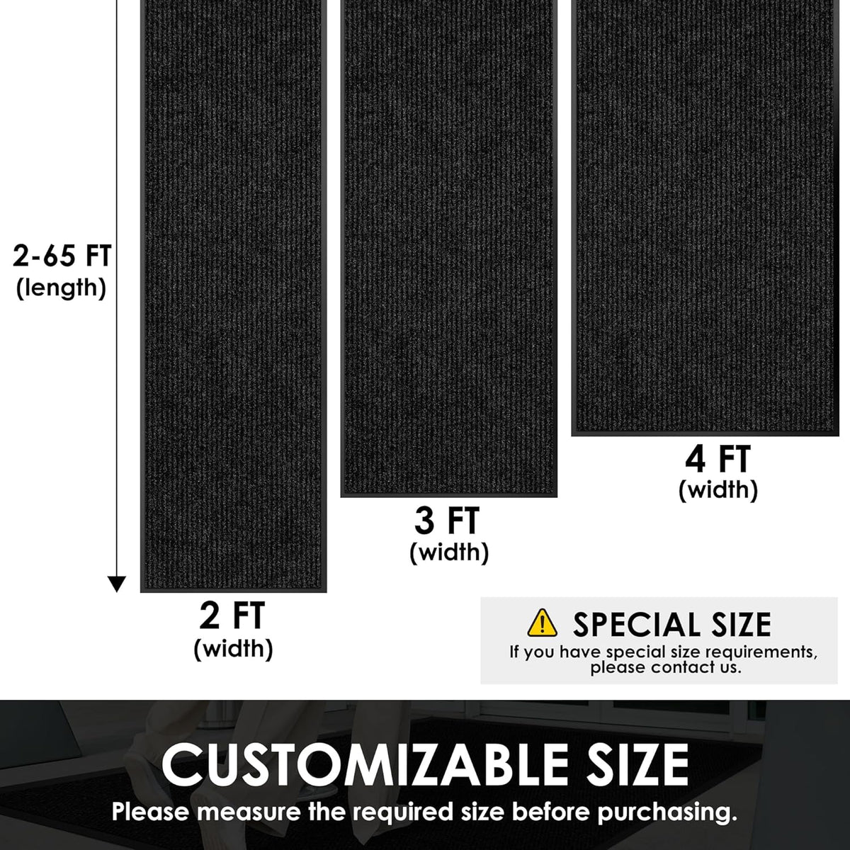 2′ x 12′ Front Door Mat Indoor Outdoor Entrance, Commercial Floor Mat Heavy Duty Dirt Trapper