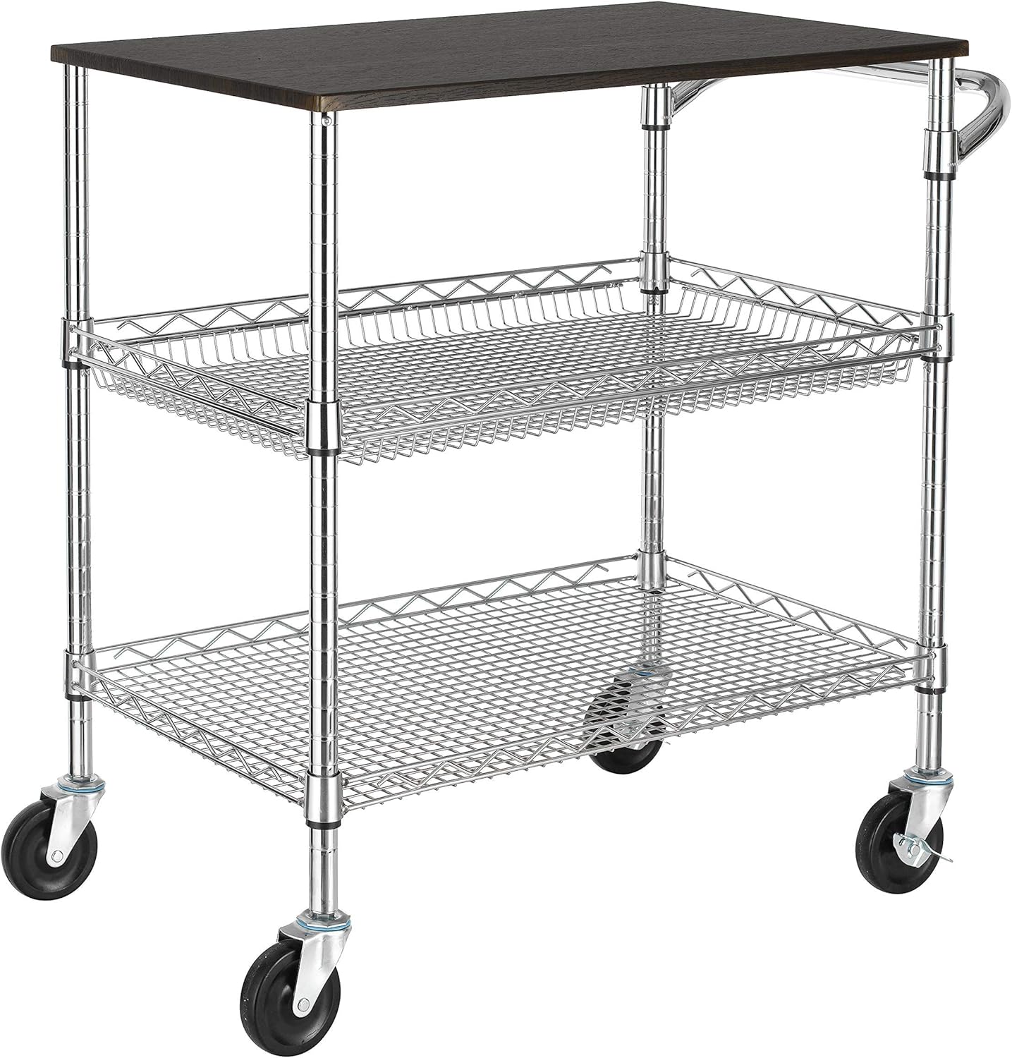 Finnhomy 3 Tier Heavy Duty Commercial Grade Utility Cart with Wood Top, Wire Rolling Cart with