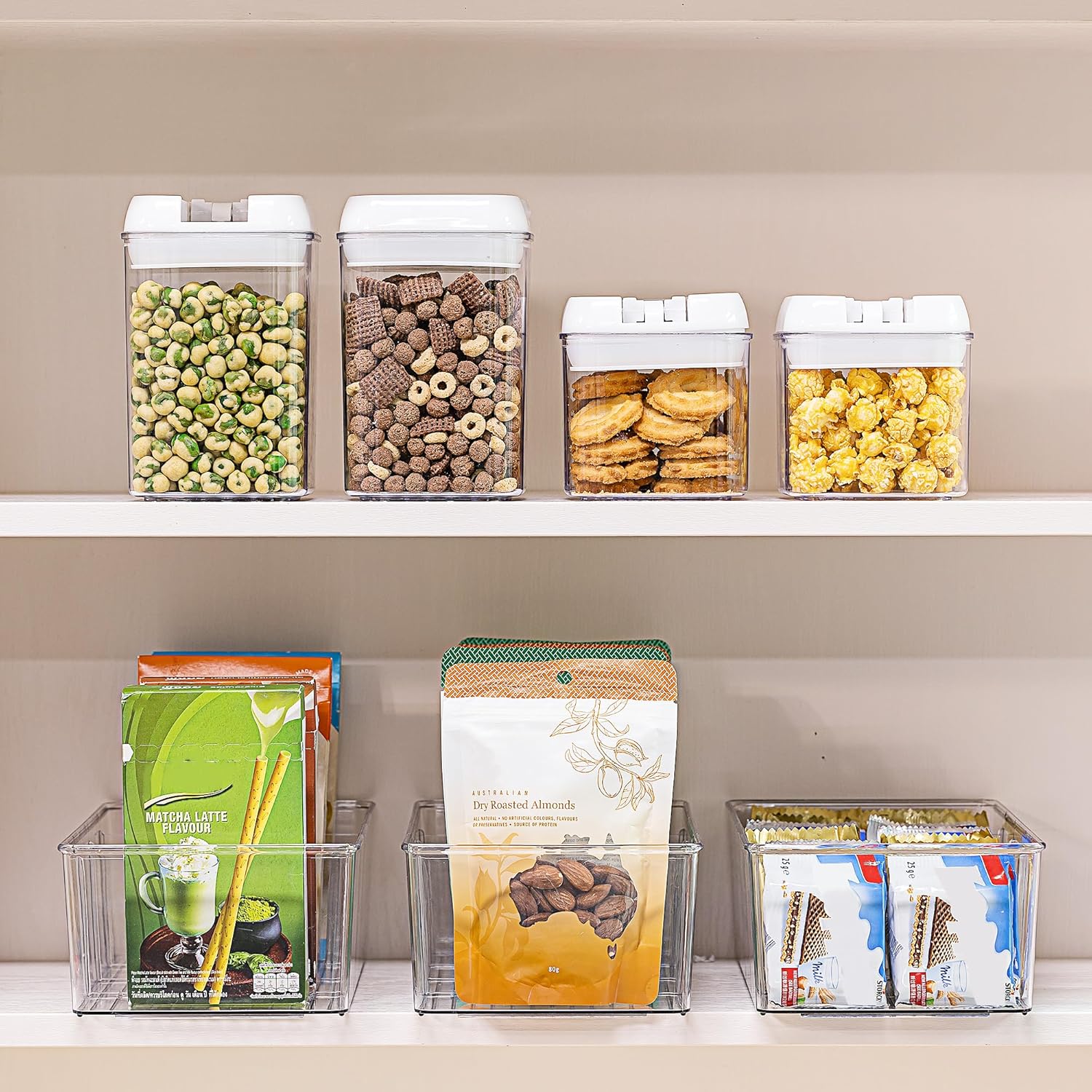 Vtopmart 6 Pack Food Storage Organizer Bins, Clear Plastic Bins for Pantry, Kitchen, Fridge