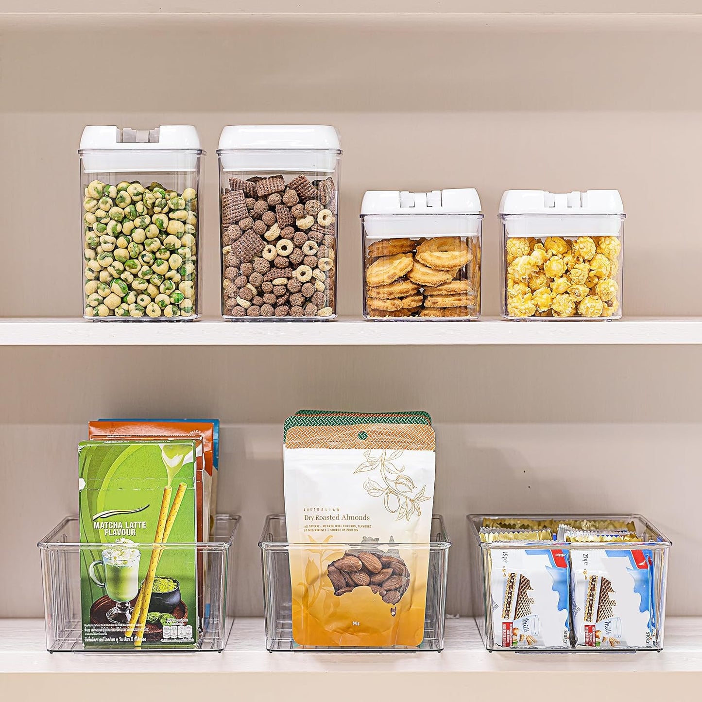 Vtopmart 2 Pack Food Storage Organizer Bins, Clear Plastic Bins for Pantry, Kitchen, Fridge