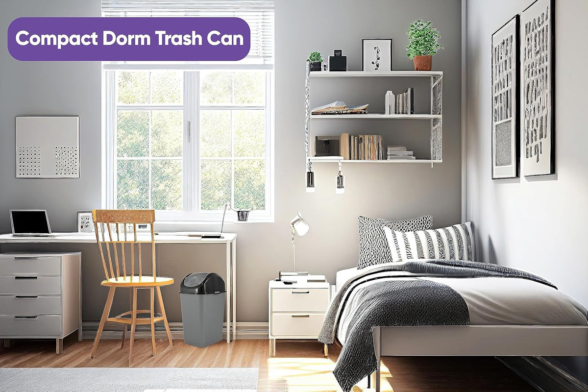 Superio Small Trash Can for Dorm with Lid 4.5 Gallon Plastic Swing Top Slim Garbage Can for Under
