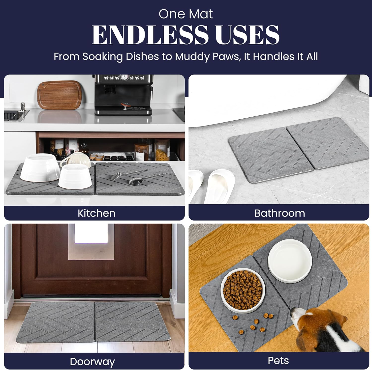 Large Folding Stone Dish Drying Mat for Kitchen Counter – Super Absorbent Diatomite Pad for Dishes