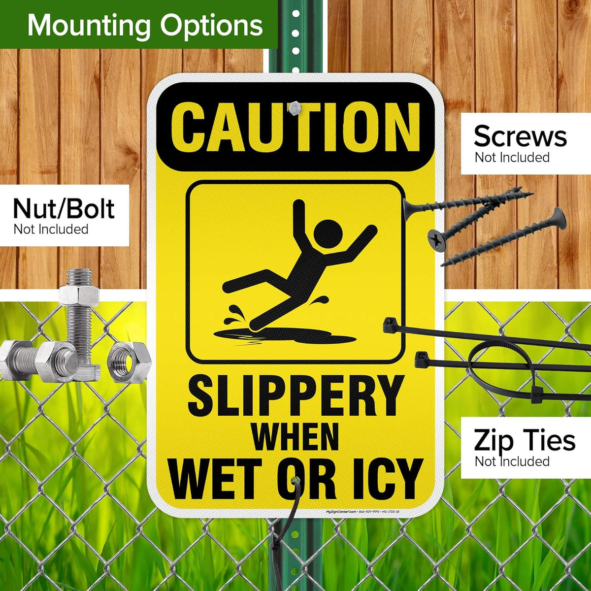 Caution Slippery When Wet Sign or ICY Sign, 12"x18" Aluminum Reflective, Indoor/Outdoor Use, USA