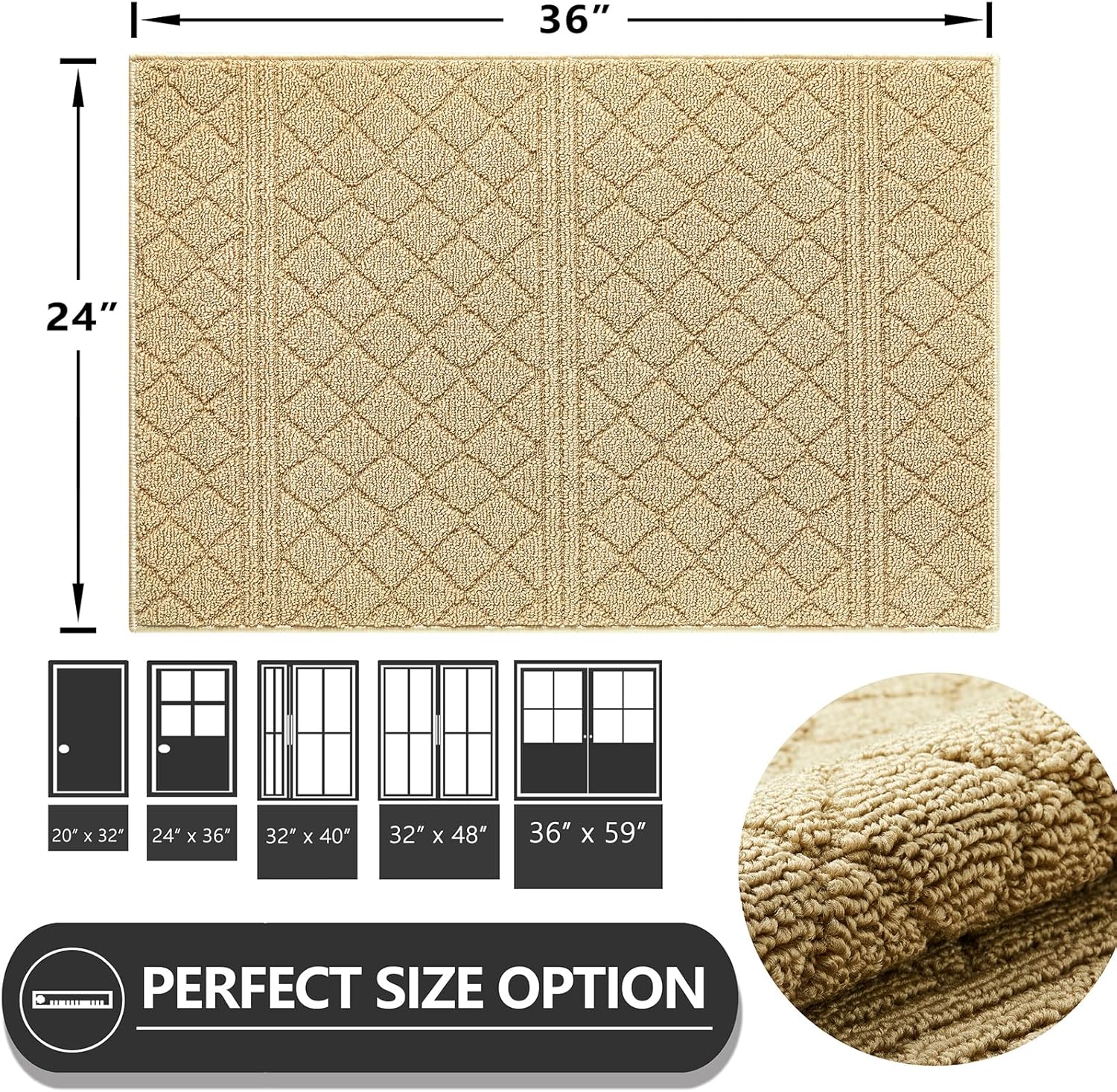 REFETONE Indoor Doormat, Front Back Door Mat 24"x36" Absorbent Rubber Backing Non Slip Door Mats