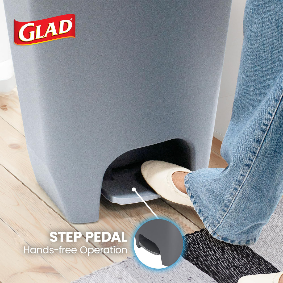 Glad Trash Can with Clorox Odor Protection | Plastic Bin, 13 Gallon, Grey