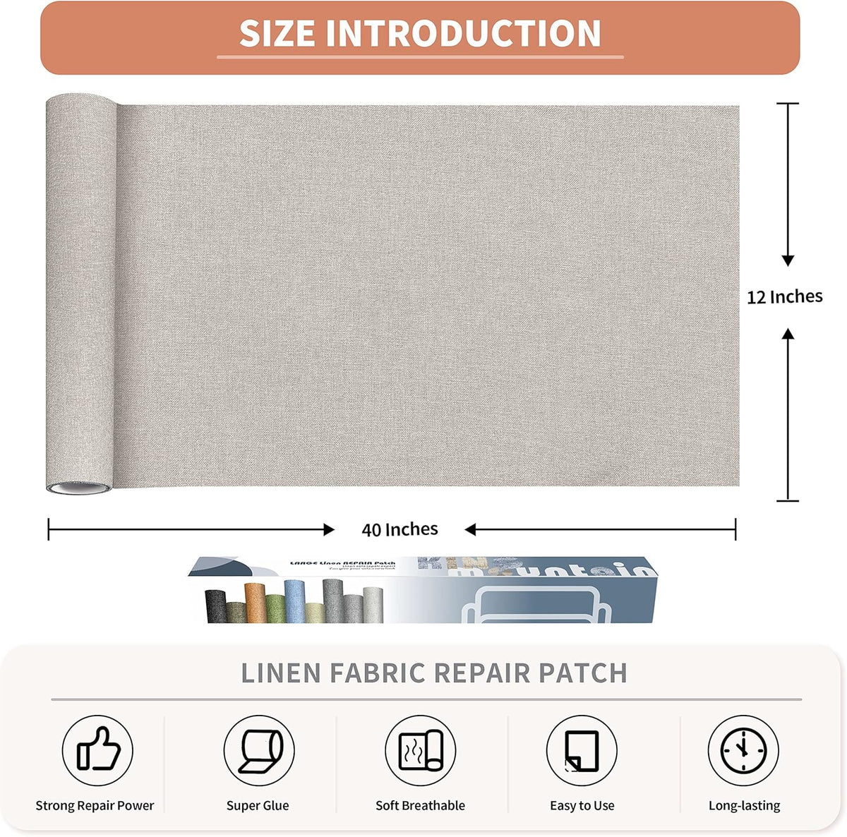 Fine Linen Repair Patches, Self-Adhesive Linen Fabric Patches, 12X40 inch Extra Size, Multi Color