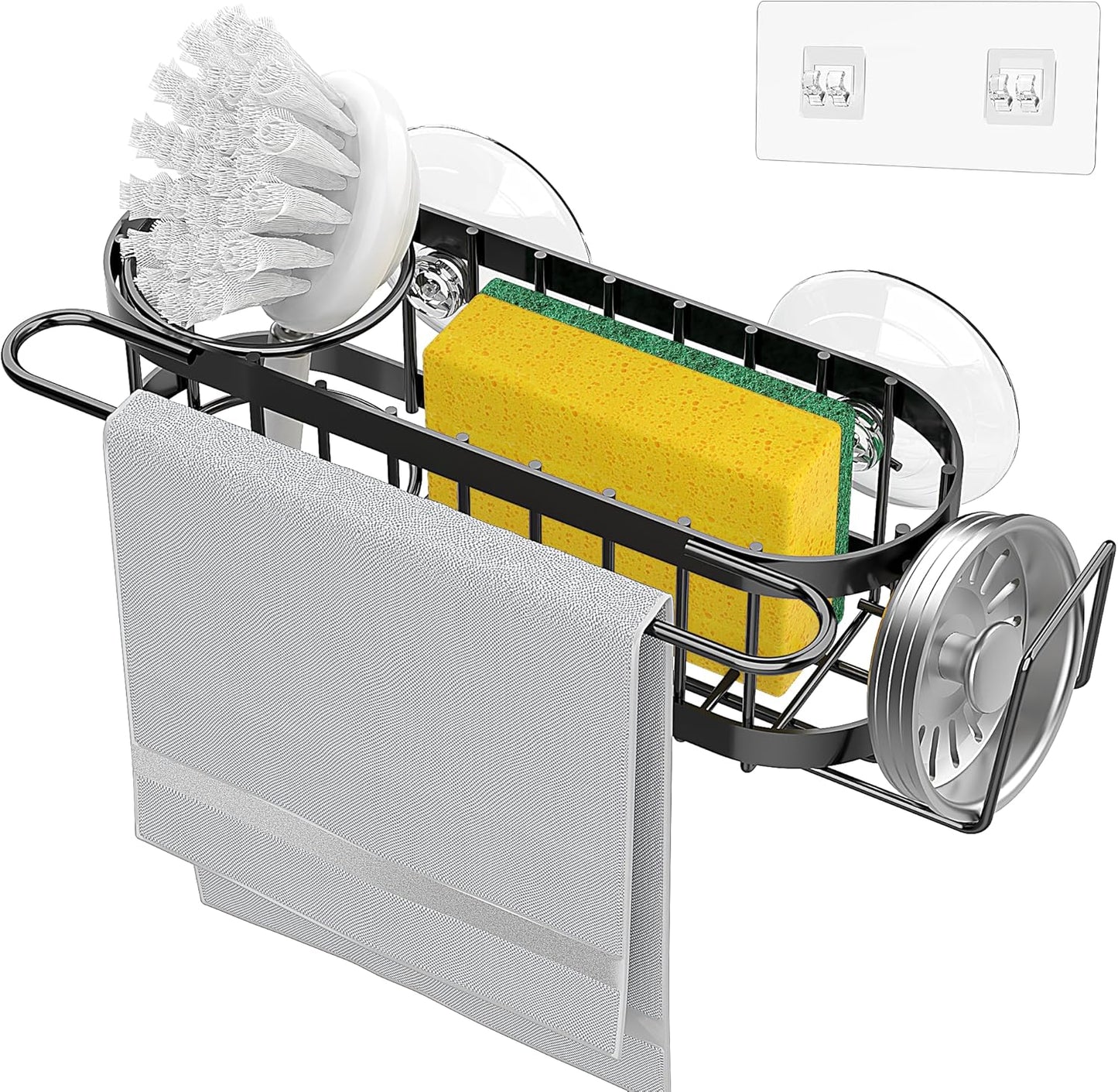 Cisily Kitchen Sink Caddy Sponge Holder in The Sink, Stainless Steel Kitchen Sink Organizer, Brush