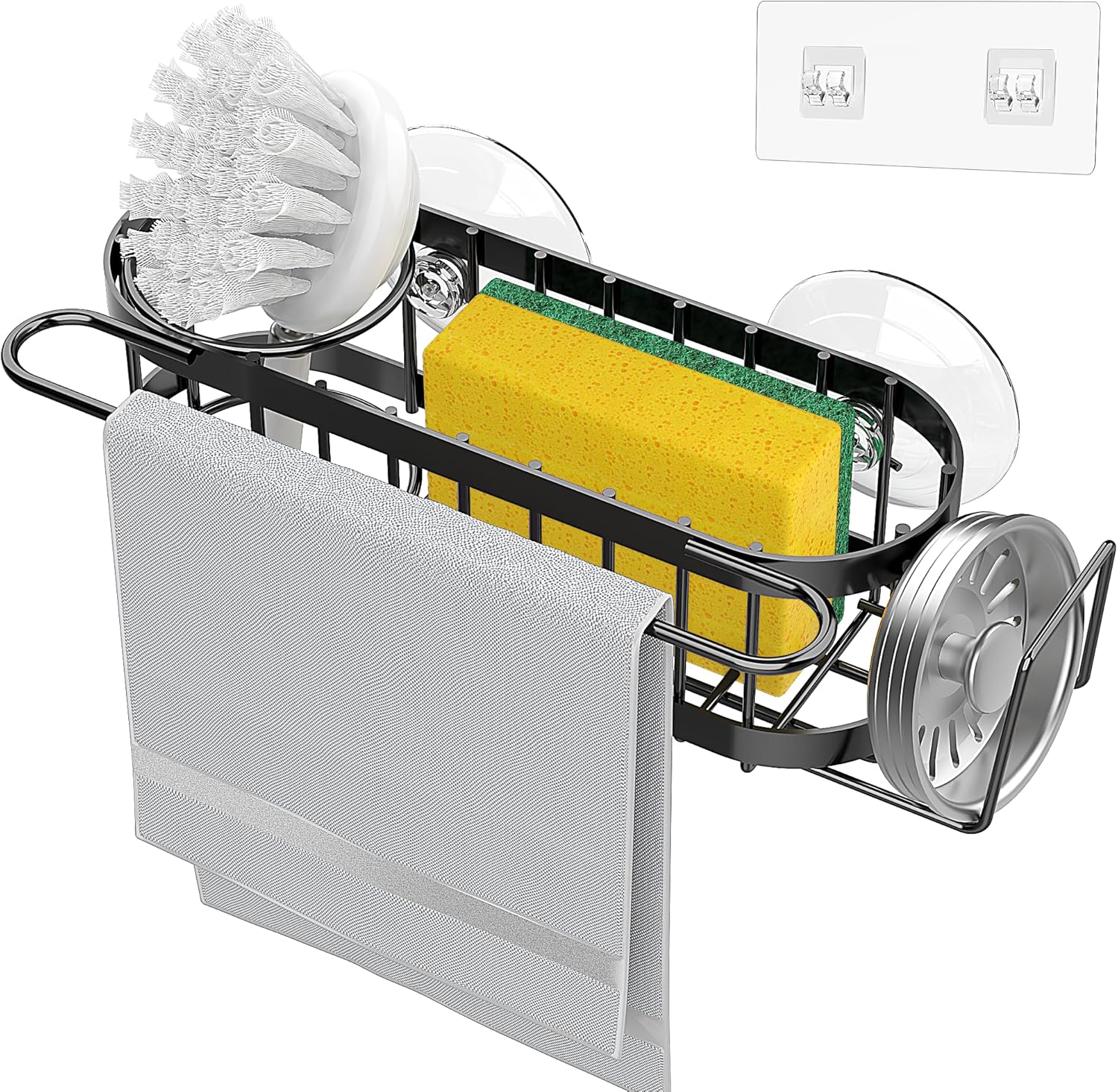 Cisily Kitchen Sink Caddy Sponge Holder in The Sink, Stainless Steel Kitchen Sink Organizer, Brush