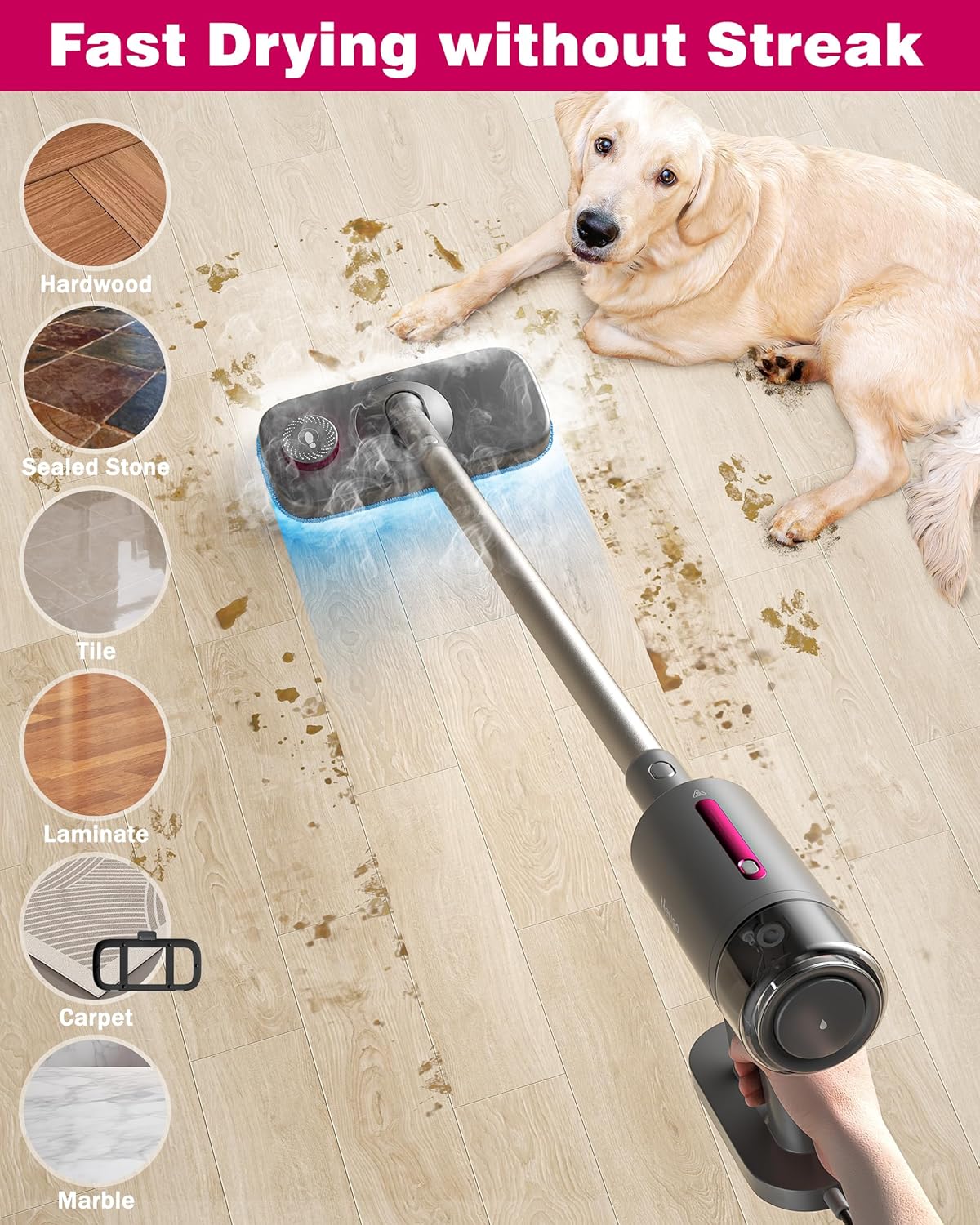 Steam Mop for Floor Cleaning, 7in1 Handheld Steamer Cleaner Detachable for Hardwood