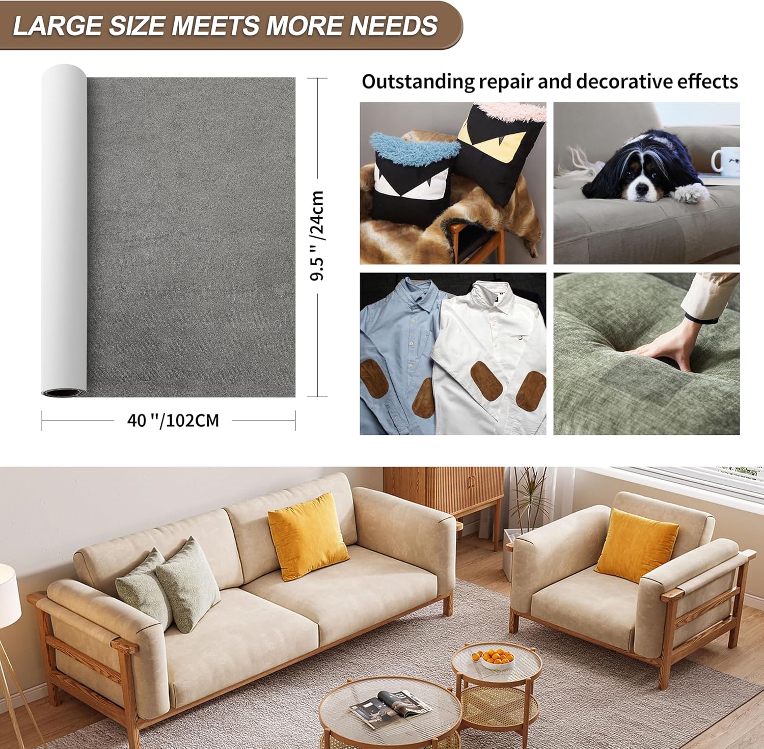 Azobur Sofa Fabric Repair Patch, Oversized Microfiber Patch，Self Adhesive Fabric Sofa Patch Repair