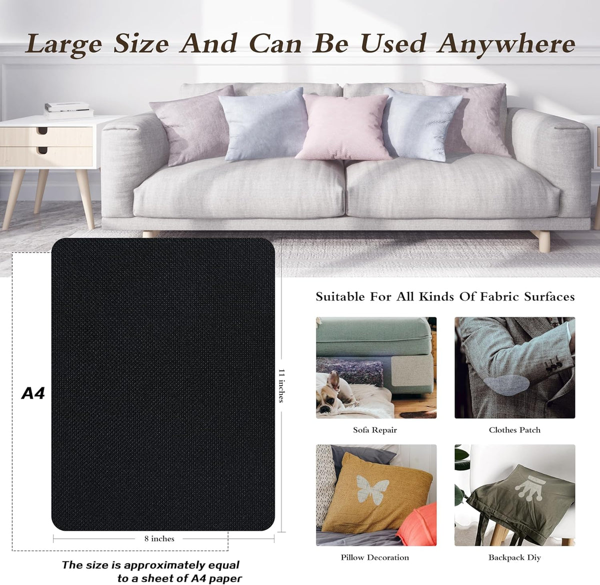 Coarse Linen Repair Patches, Self-Adhesive Linen Fabric Patches, 8X11 inch 2 PCS, Multi Color, Can
