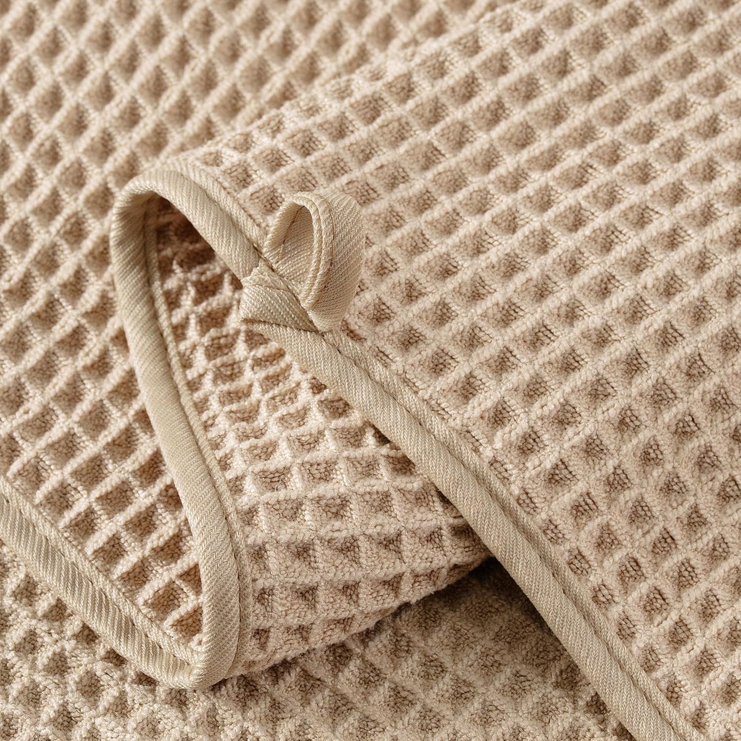 Microfiber Waffle Face Towels, 2 Pieces, Soft, Absorbent, Fast Drying, Lint Free (Beige)