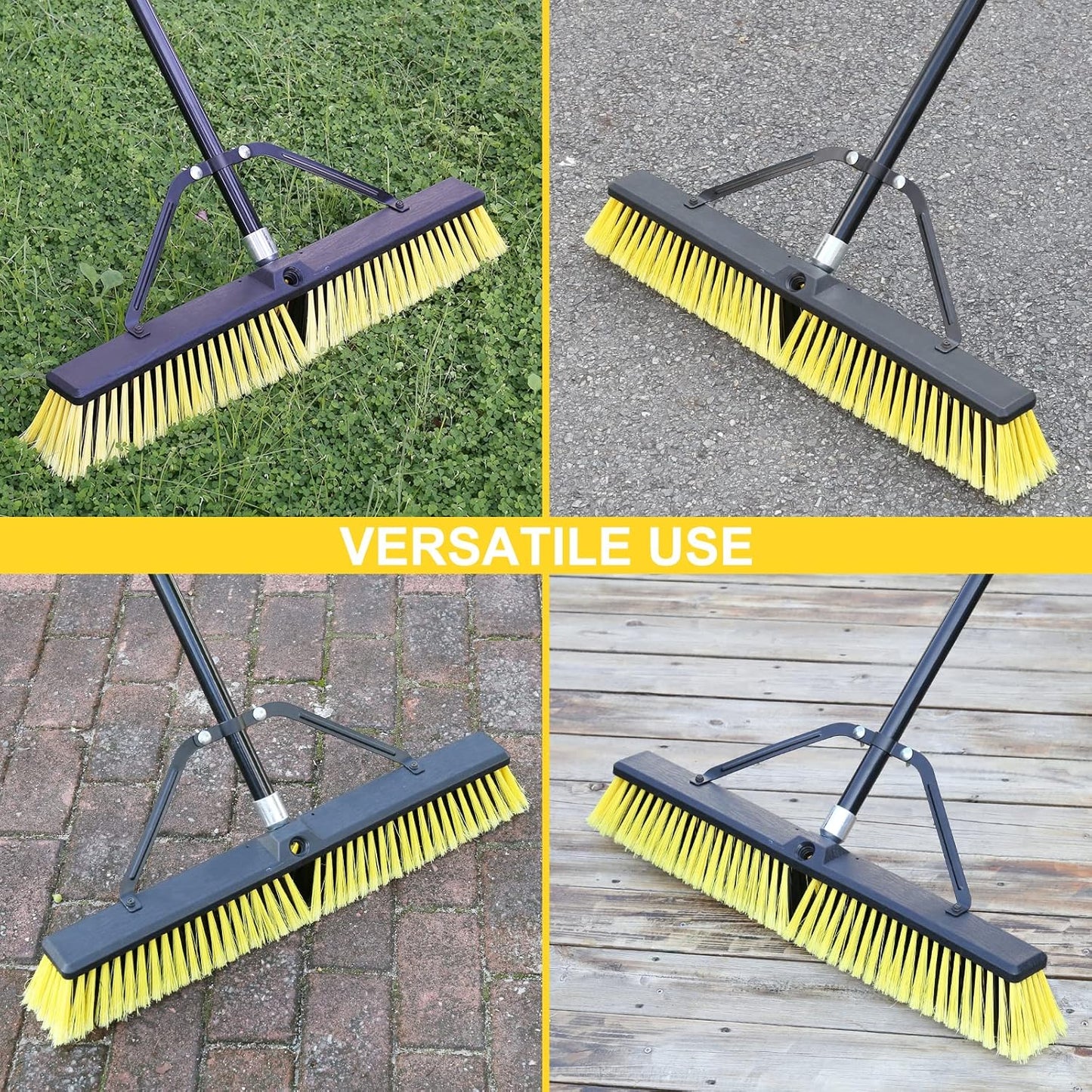 24 Inches Push Broom Outdoor Heavy Duty Broom with 63" Long Handle for Deck Driveway Garage Yard