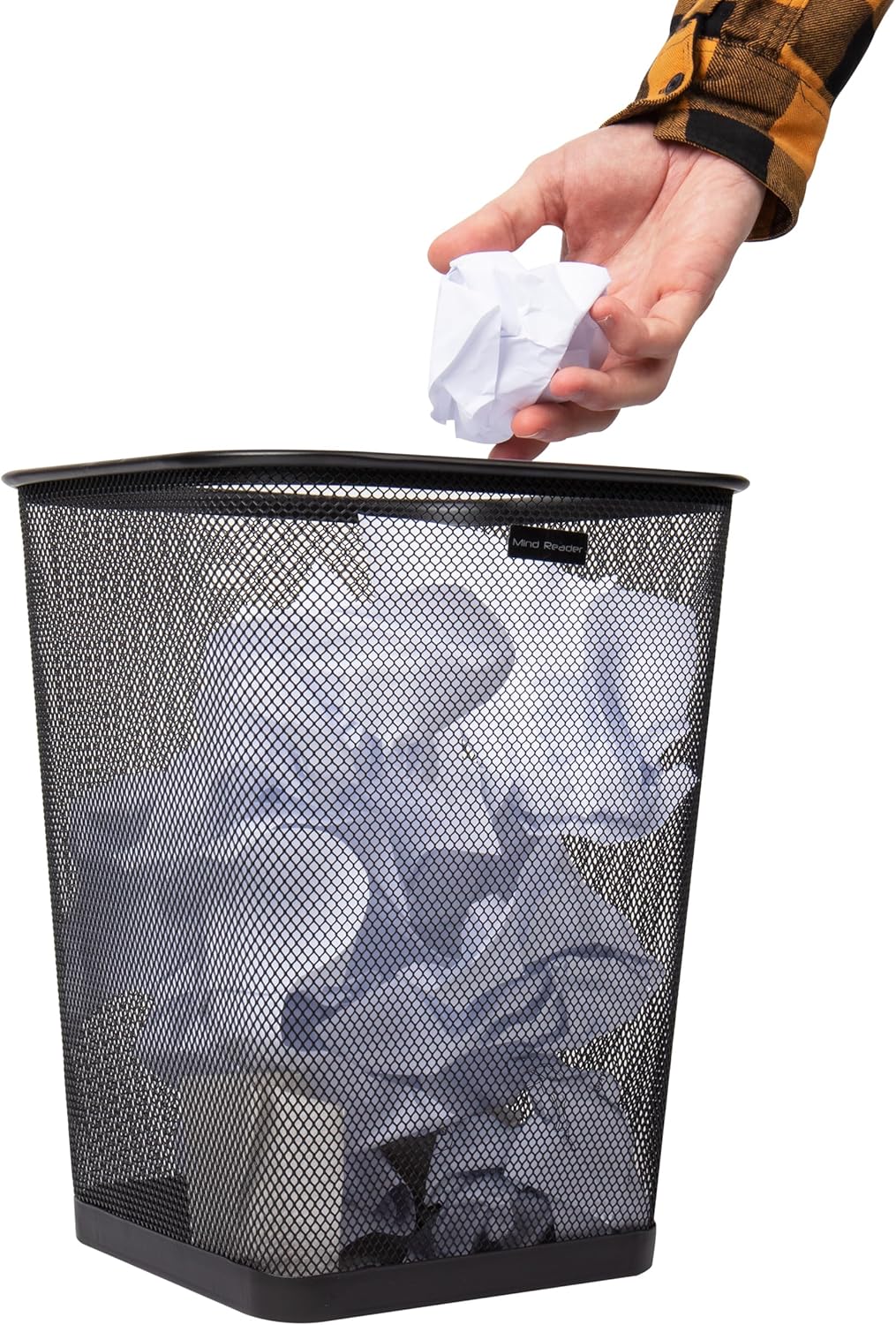 Mind Reader Mesh Trash Can, Waste Paper Basket, Square, Office, Metal Mesh, 9.75"L x 9.75"W x