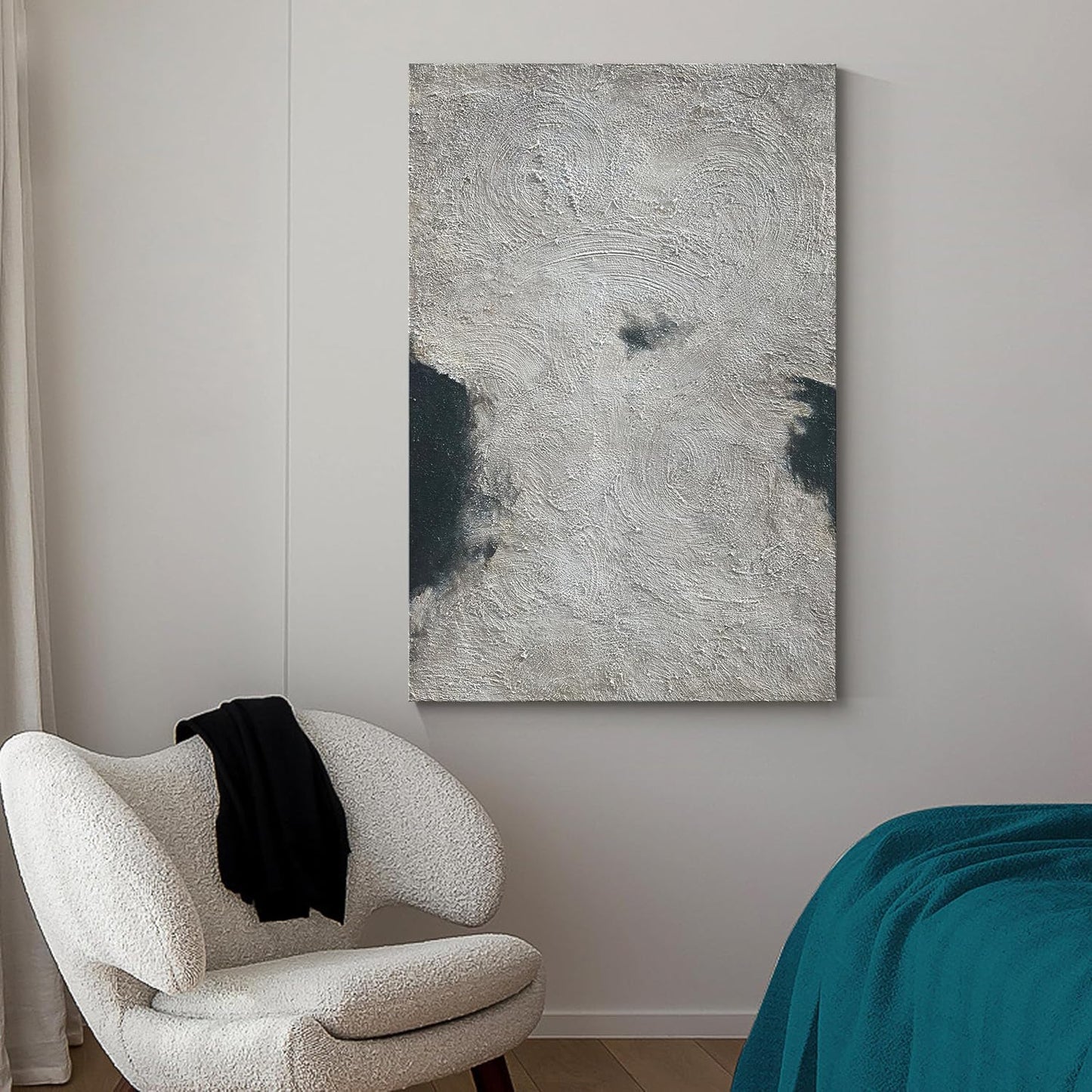 NANKAI Minimalist Art Hand Painted Black and Gray Abstract Oil Painting Canvas Wall Art 36x24 Inch