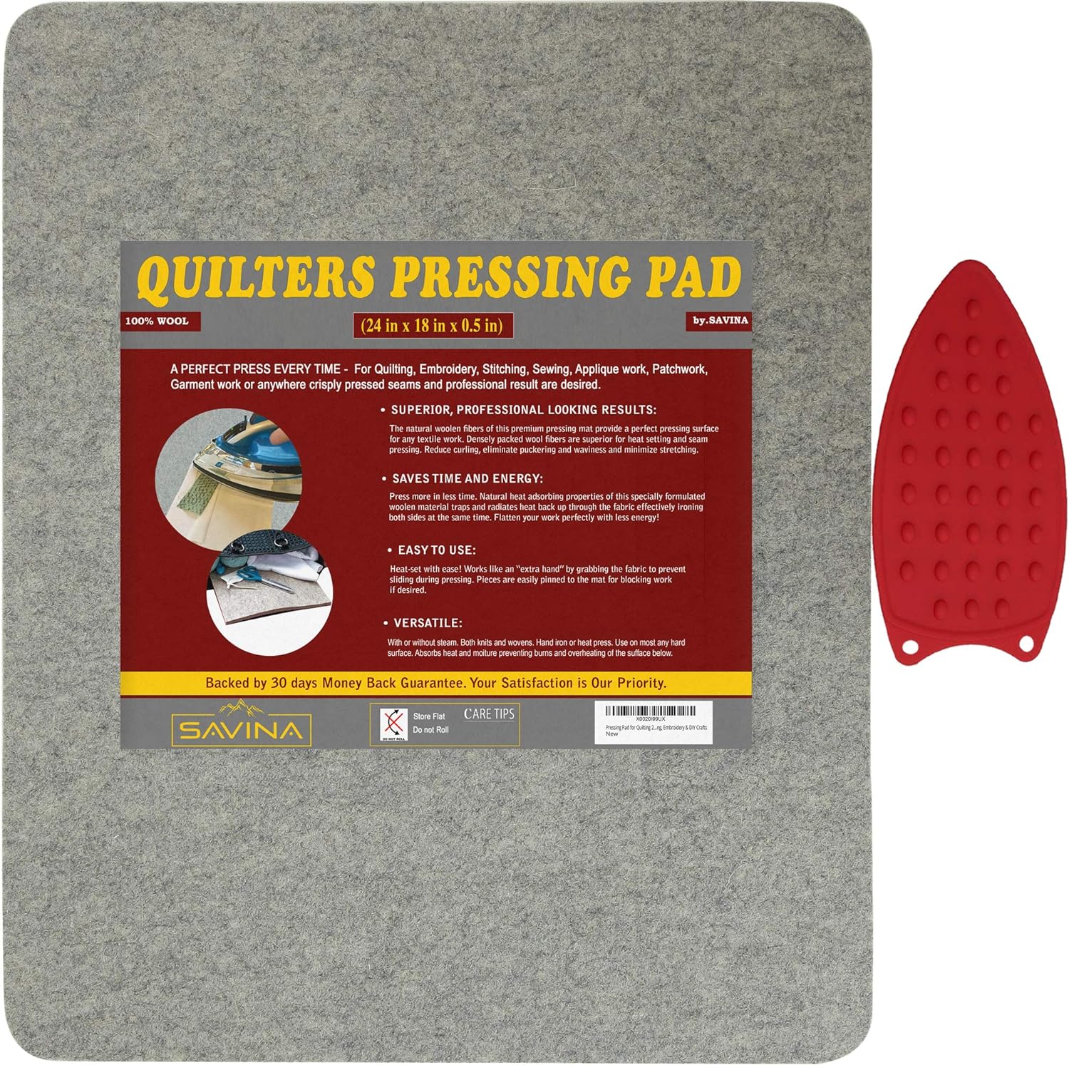 Wool Pressing Pad - 24in x 18in Quilting Ironing Pad - 100% New Zealand Felted Wool Iron Board for