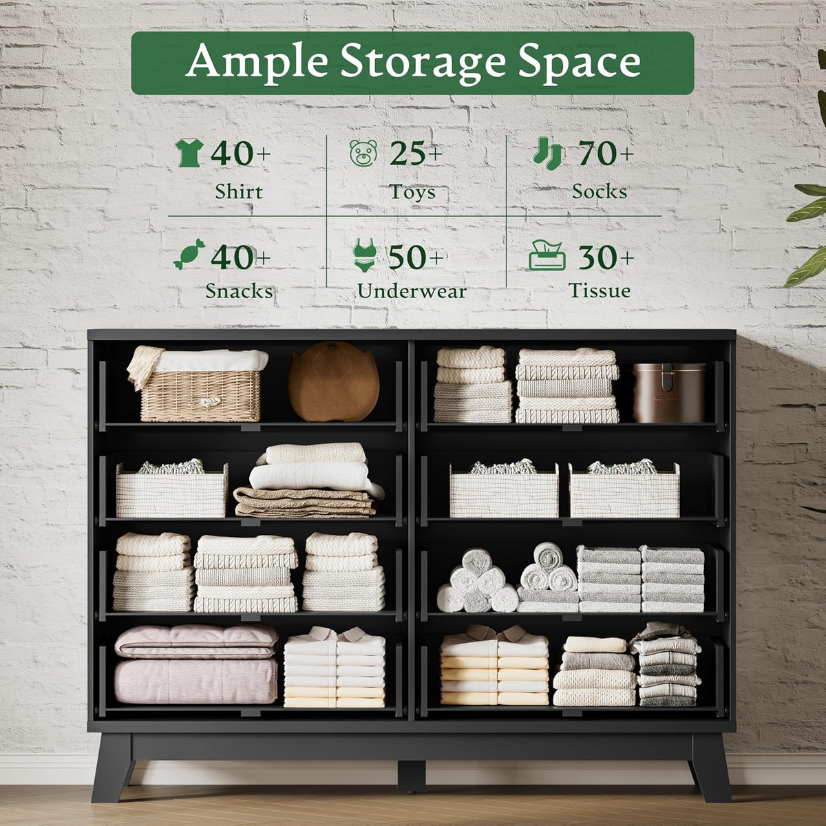 Fluted Dresser with 8 Drawers, 54" Wide Modern Chest of Drawers with Metal Handle, Wooden Dresser