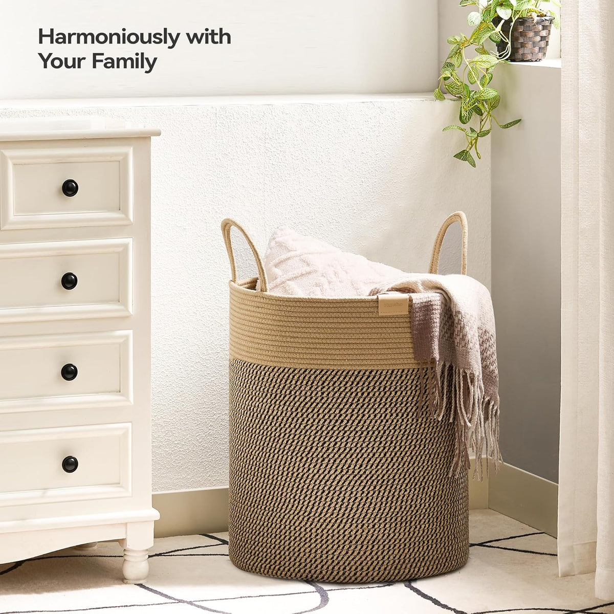 Laundry Hamper 62L,Large Laundry Basket for Clothes,Decorative Storage Basket for Blankets,Cotton
