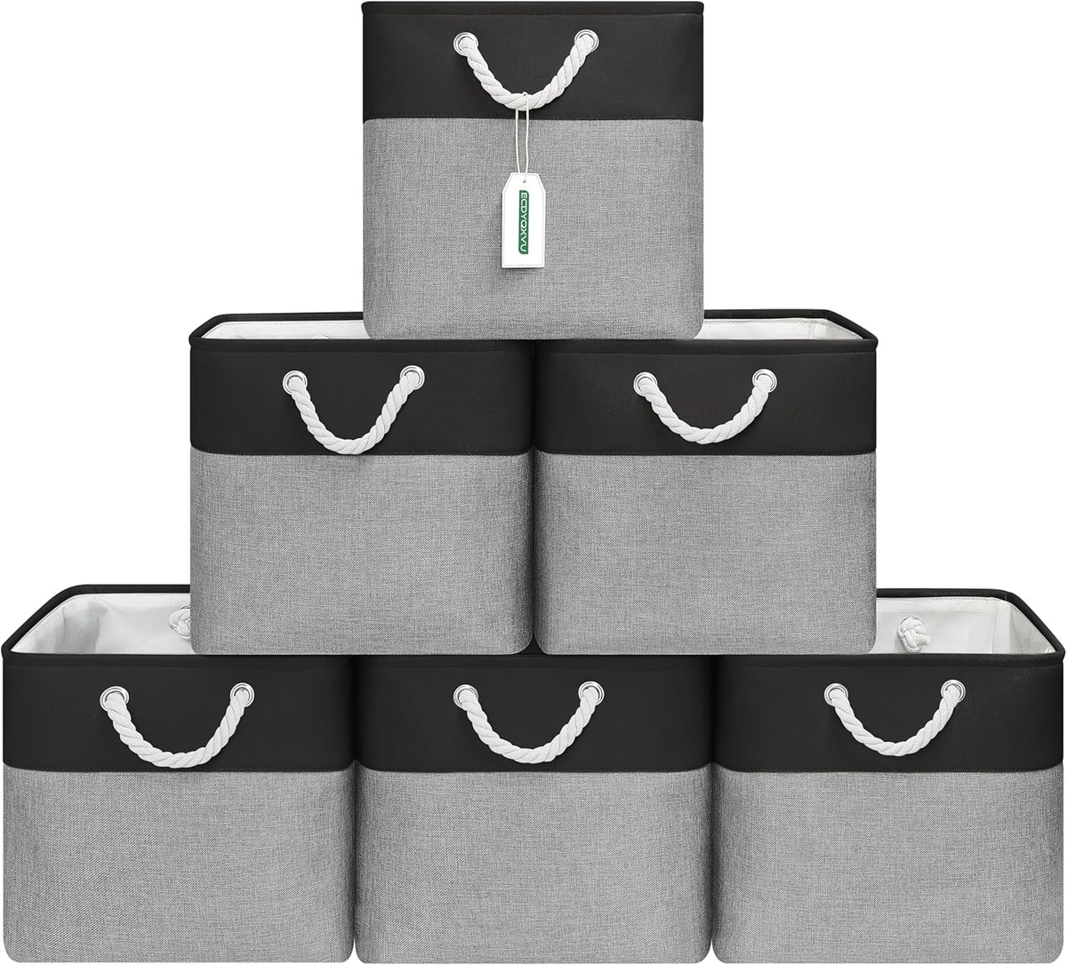 13x13 Inch Cube Storage Bins with Reinforced Bottom Cardboard, 6 Pack Large Collapsible Fabric