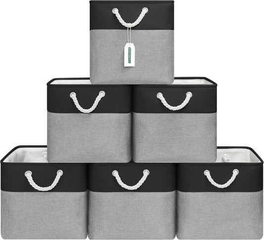 13x13 Inch Cube Storage Bins with Reinforced Bottom Cardboard, 6 Pack Large Collapsible Fabric
