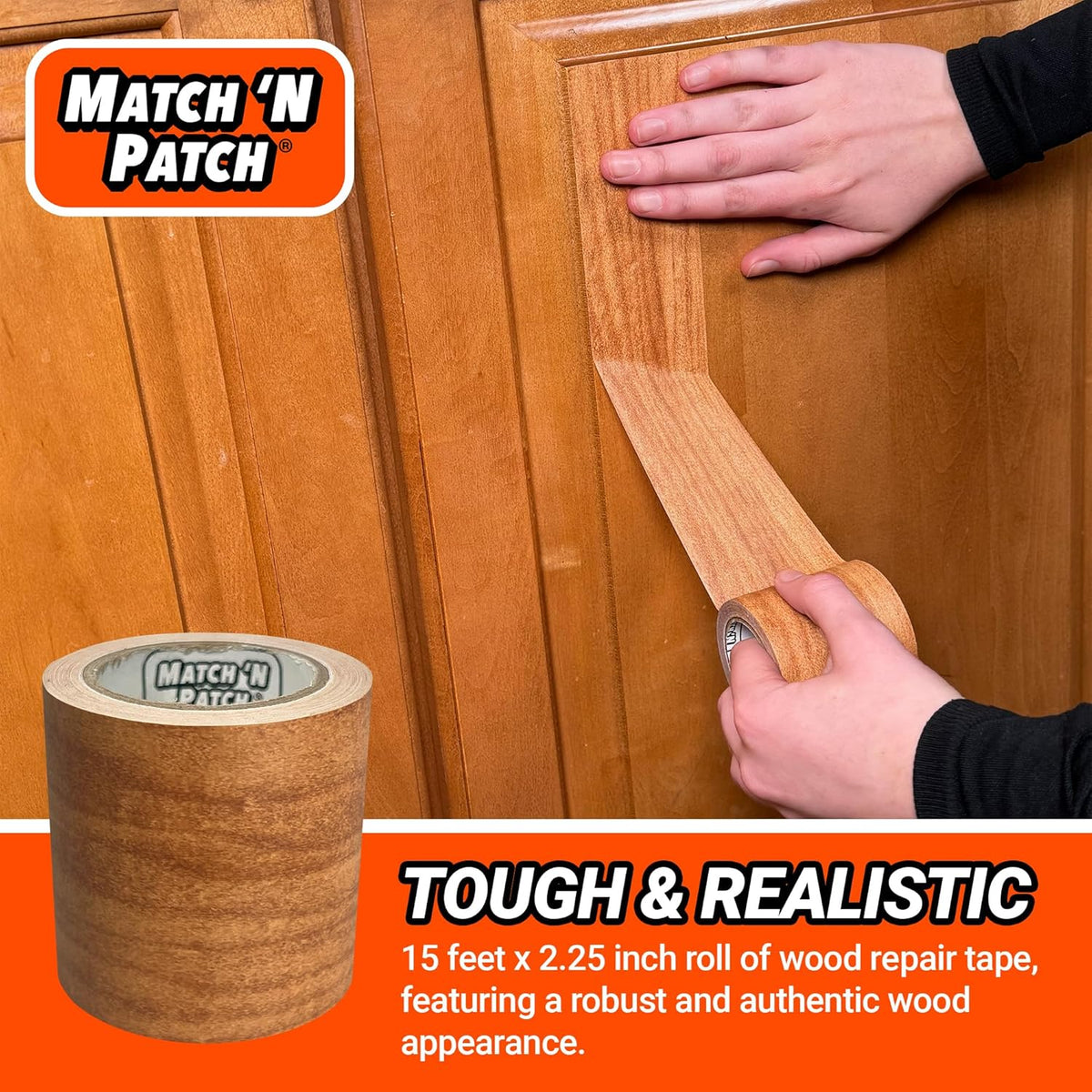 MATCH 'N PATCH Realistic Wood Grain Repair Tape - Durable Multi-Use Adhesive Tape for Furniture