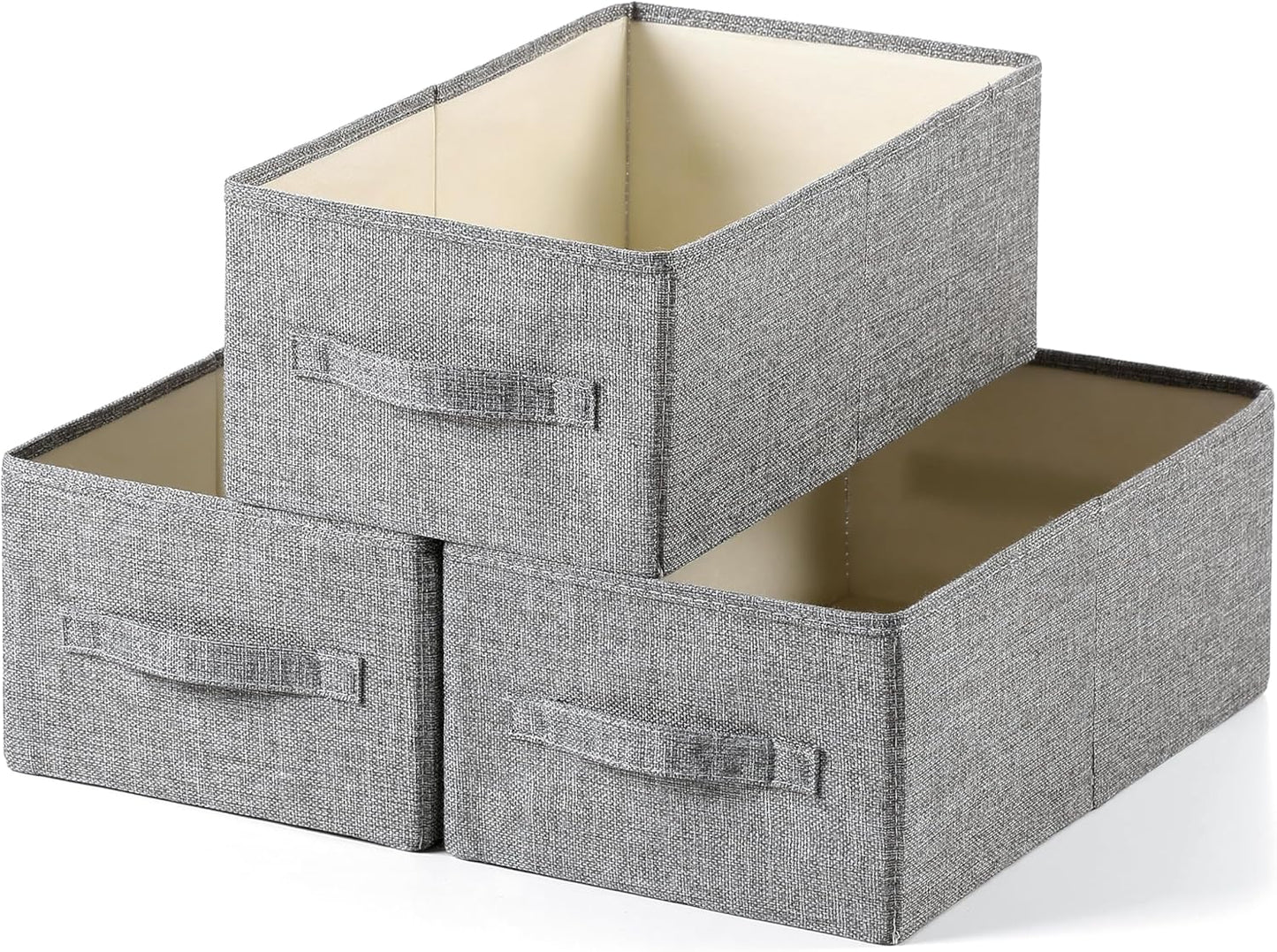 Linen Folding Storage Bins, 3 Pack Large Storage Baskets, Washable, Clothing Storage Bins with