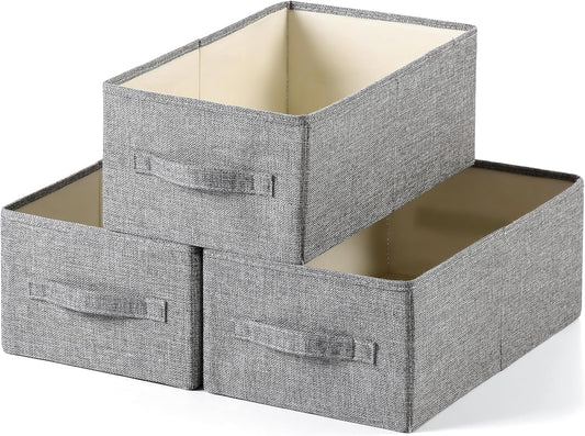 Linen Folding Storage Bins, 3 Pack Large Storage Baskets, Washable, Clothing Storage Bins with
