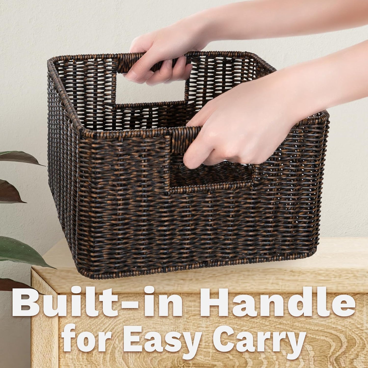 myHomeBody Wicker Storage Basket, Storage Cubes, Woven Baskets for Organizing, Resin Wicker Set of
