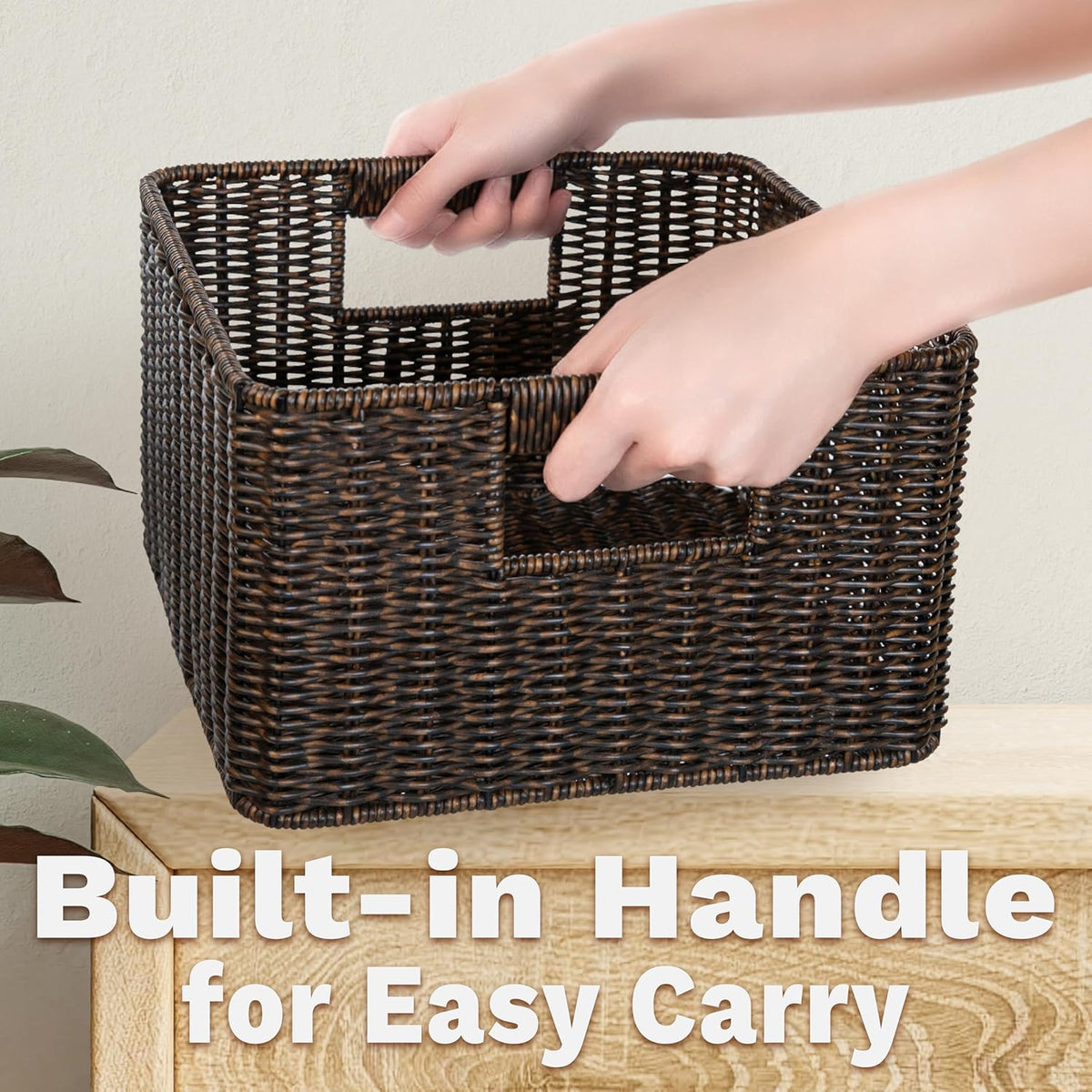 myHomeBody Wicker Storage Basket, Storage Cubes, Woven Baskets for Organizing, Resin Wicker Set of