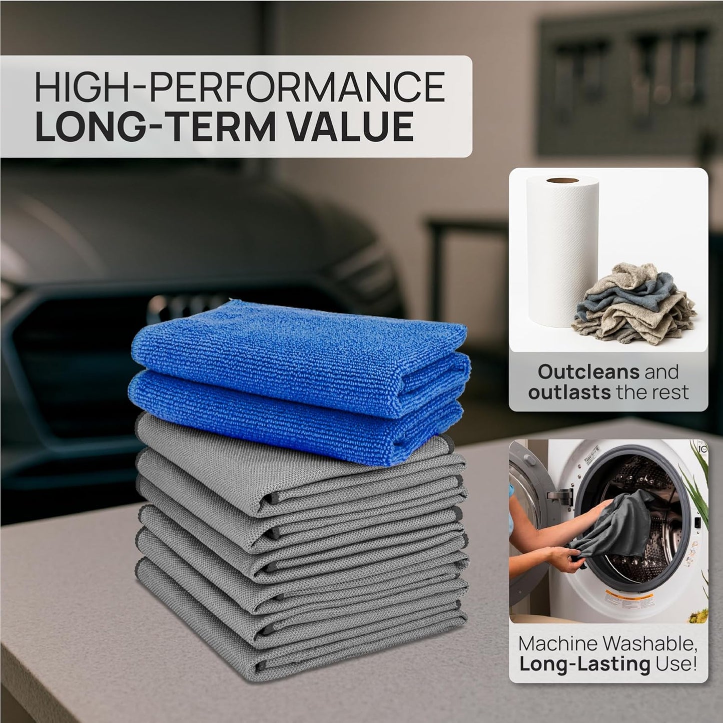 Claro Glass Towels Car Detailing 8-Pack – Streak Free Windshield Cleaner Cloth | Auto Glass Cleaner