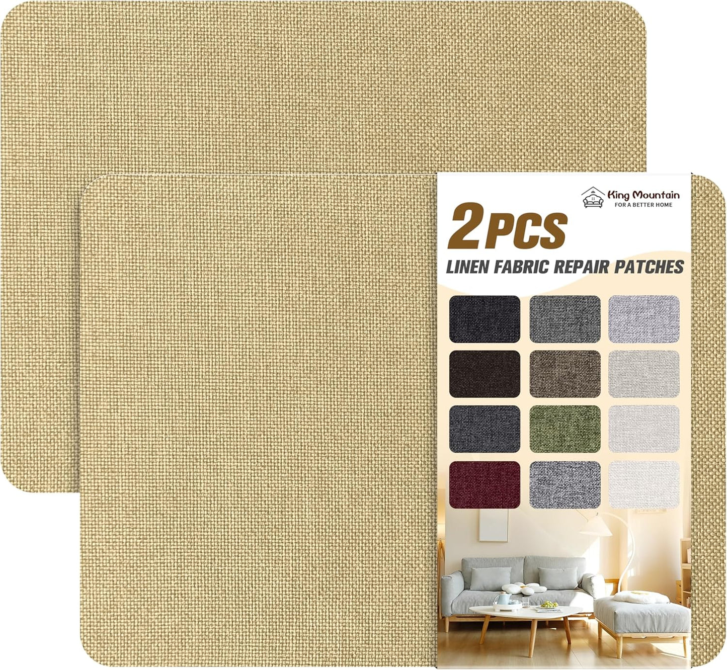 KING MOUNTAIN Coarse Linen Repair Patches, Self-Adhesive Linen Fabric Patches, 8X11 inch 2 PCS