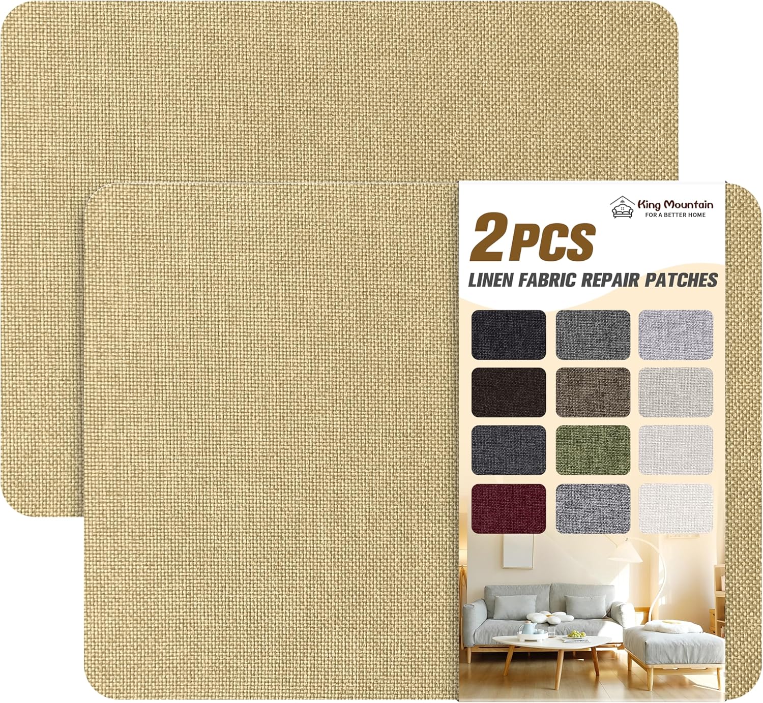 KING MOUNTAIN Coarse Linen Repair Patches, Self-Adhesive Linen Fabric Patches, 8X11 inch 2 PCS