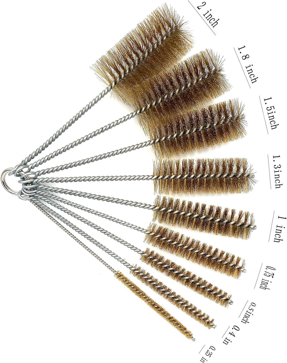Pipe Cleaning Brush Set with Brass Bristles, 9 Piece Variety Pack for Auto Parts, Bottles,Tubes