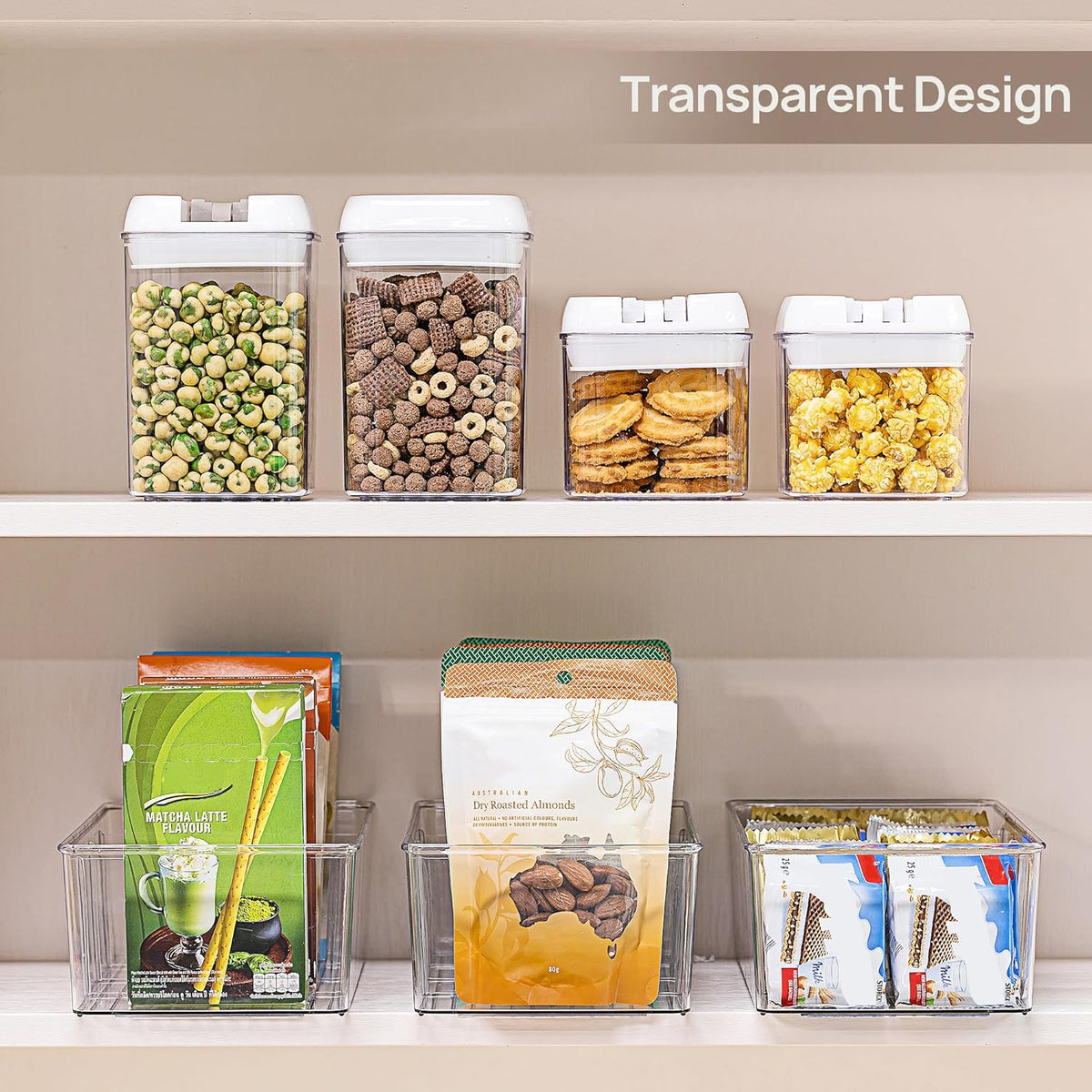 Vtopmart 4 Pack Food Storage Organizer Bins, Clear Plastic Bins for Pantry, Kitchen, Fridge
