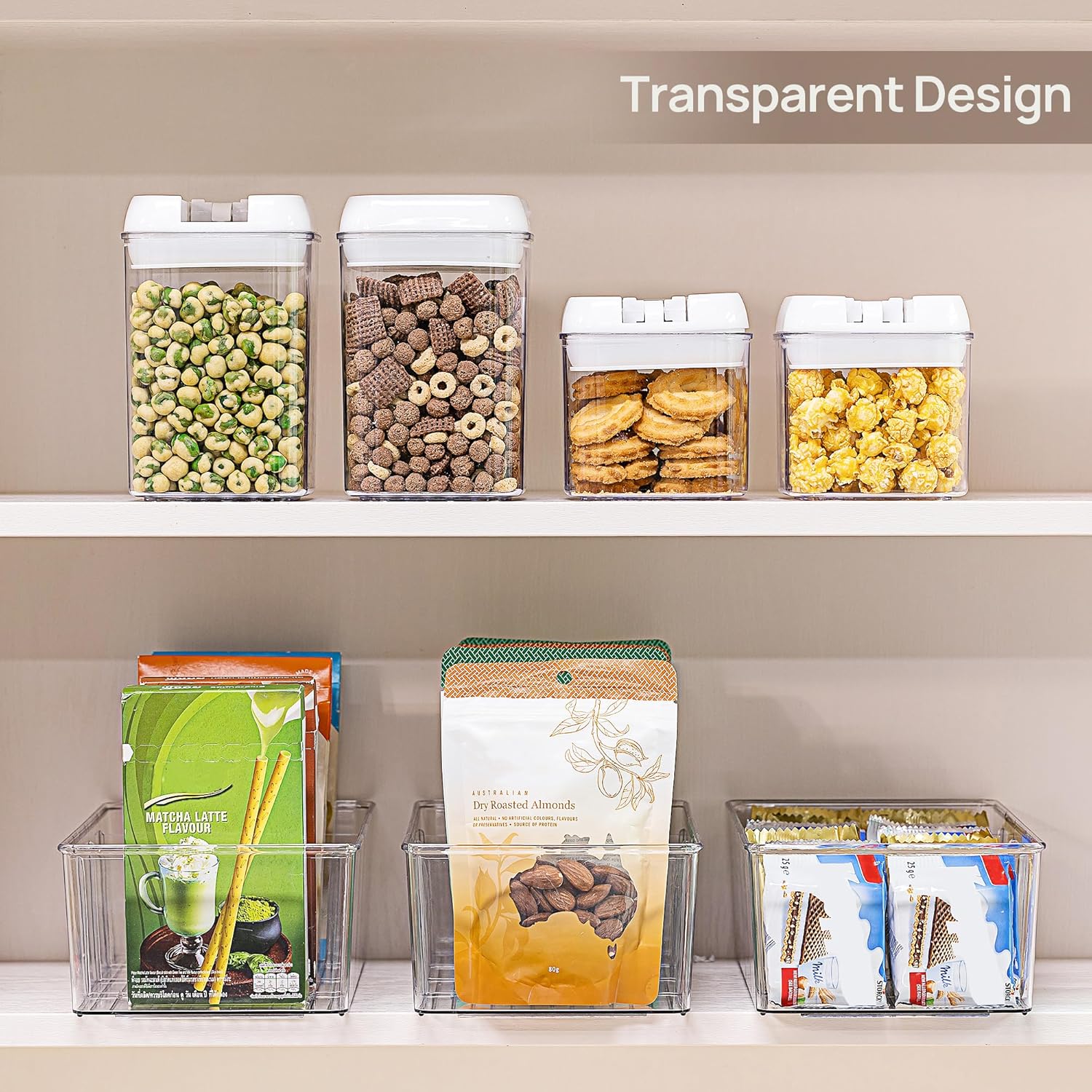 Vtopmart 8 Pack Food Storage Organizer Bins, Clear Plastic Bins for Pantry, Kitchen, Fridge