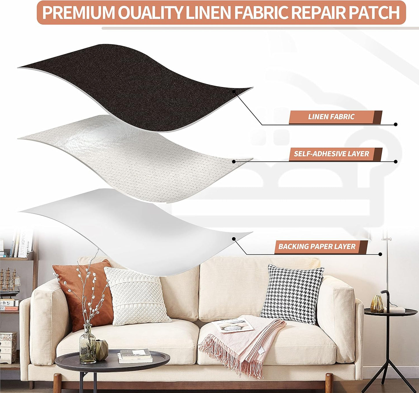 Fine Linen Repair Patches, Self-Adhesive Linen Fabric Patches, 12X40 inch Extra Size, Multi Color