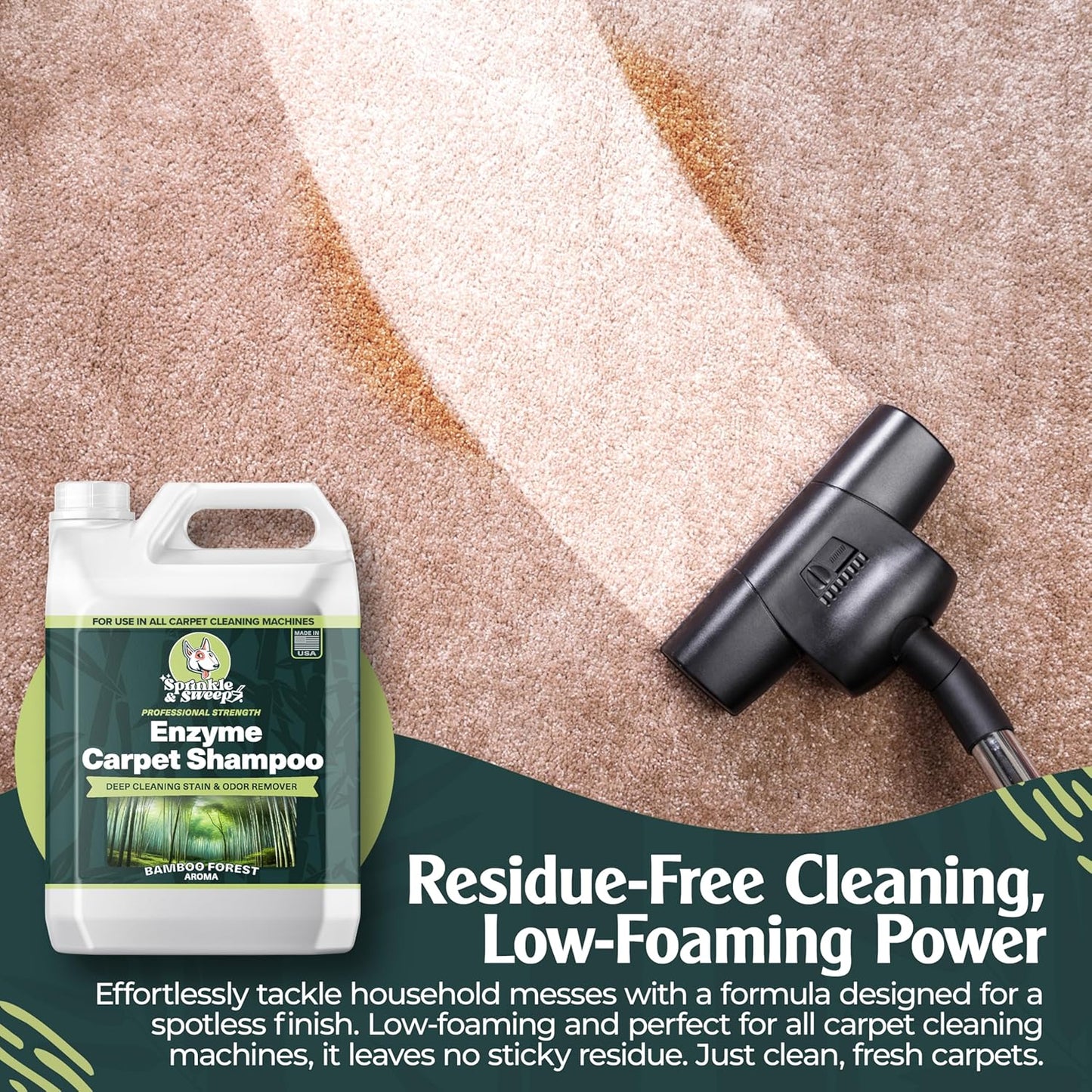 Enzyme Carpet Cleaner - Enzyme Carpet Shampoo (64oz) - Carpet Cleaner Solution to Eliminate Tough