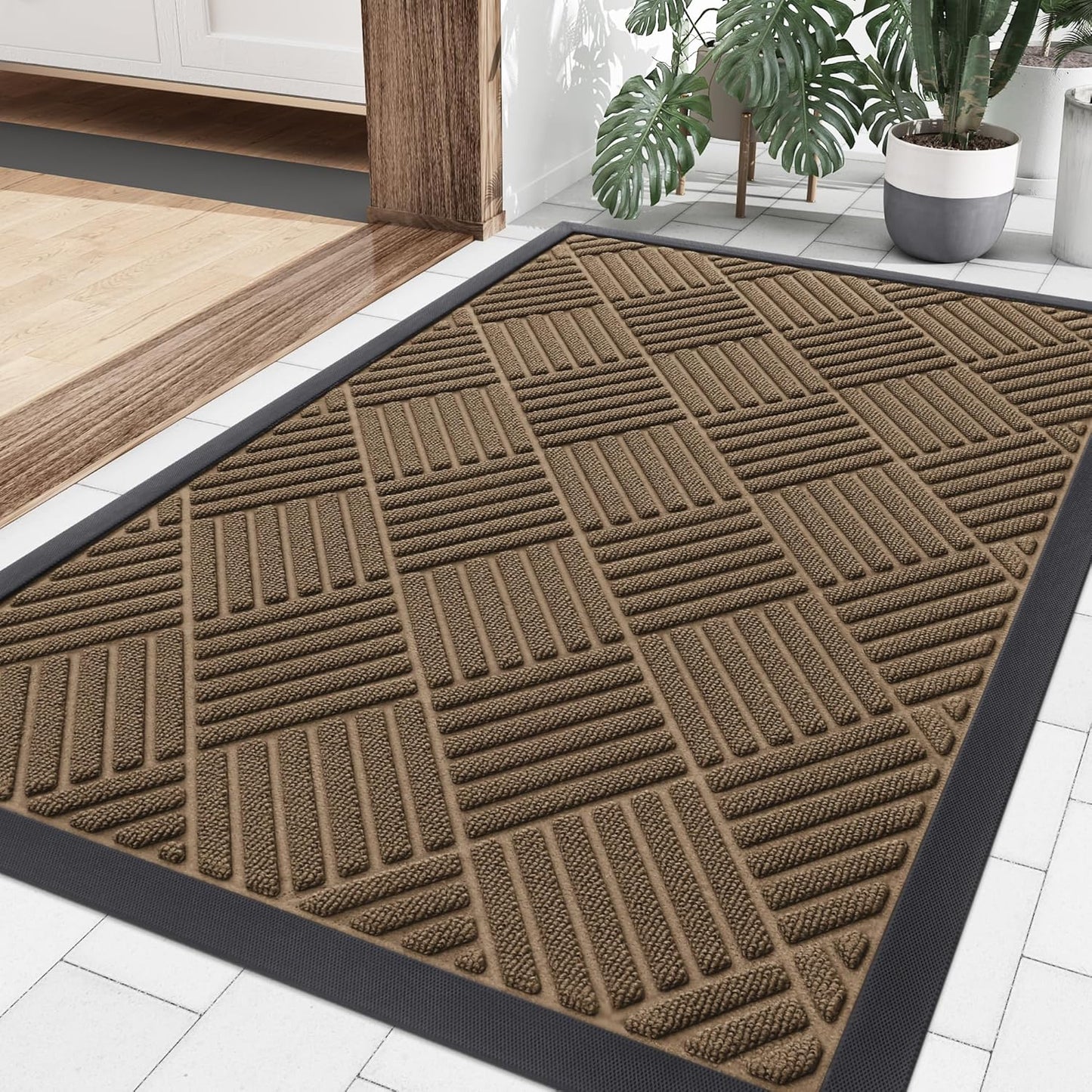 Smiry Front Door Mat Outside Entrance, Heavy Duty Outdoor Indoor Natural Rubber Doormat, Non Slip