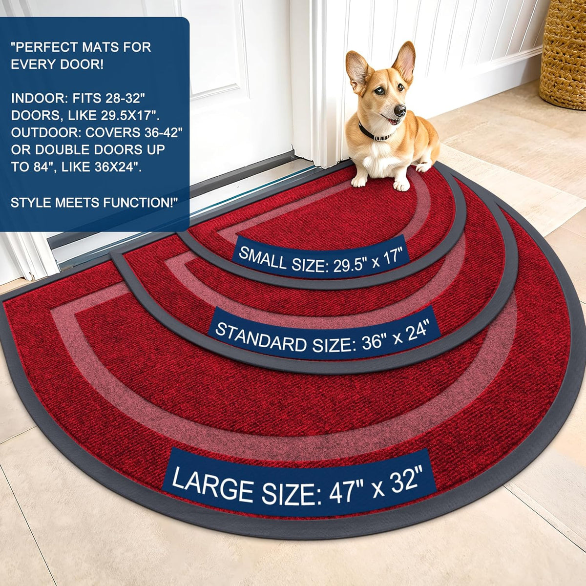 OLANLY Half Circle Door Mat Indoor Outdoor Entrance Welcome, Waterproof All-Season, All-Weather