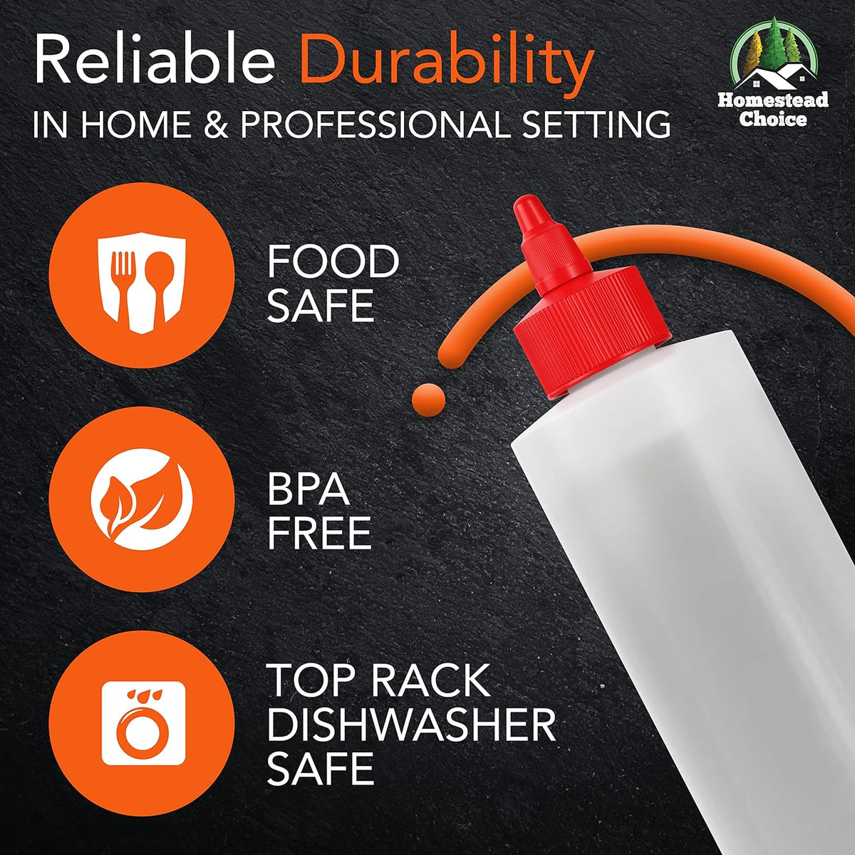 6-pack Plastic Squeeze Bottles for Sauces - 16oz Condiment Squeeze Bottles for Liquids - BPA Free
