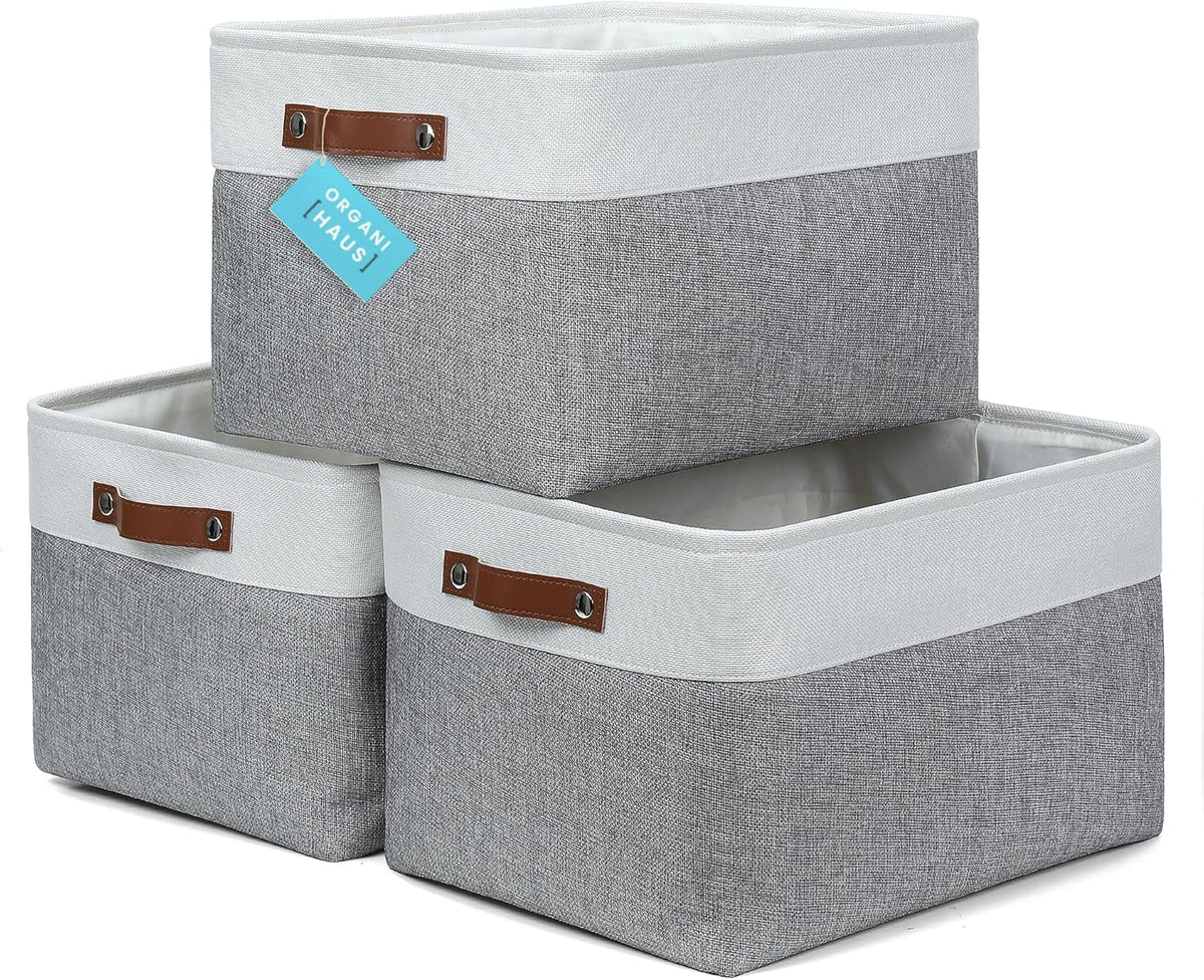 OrganiHaus Extra Large Fabric Storage Baskets for Shelves 3 Pack | 16x13in Closet Storage Bins for