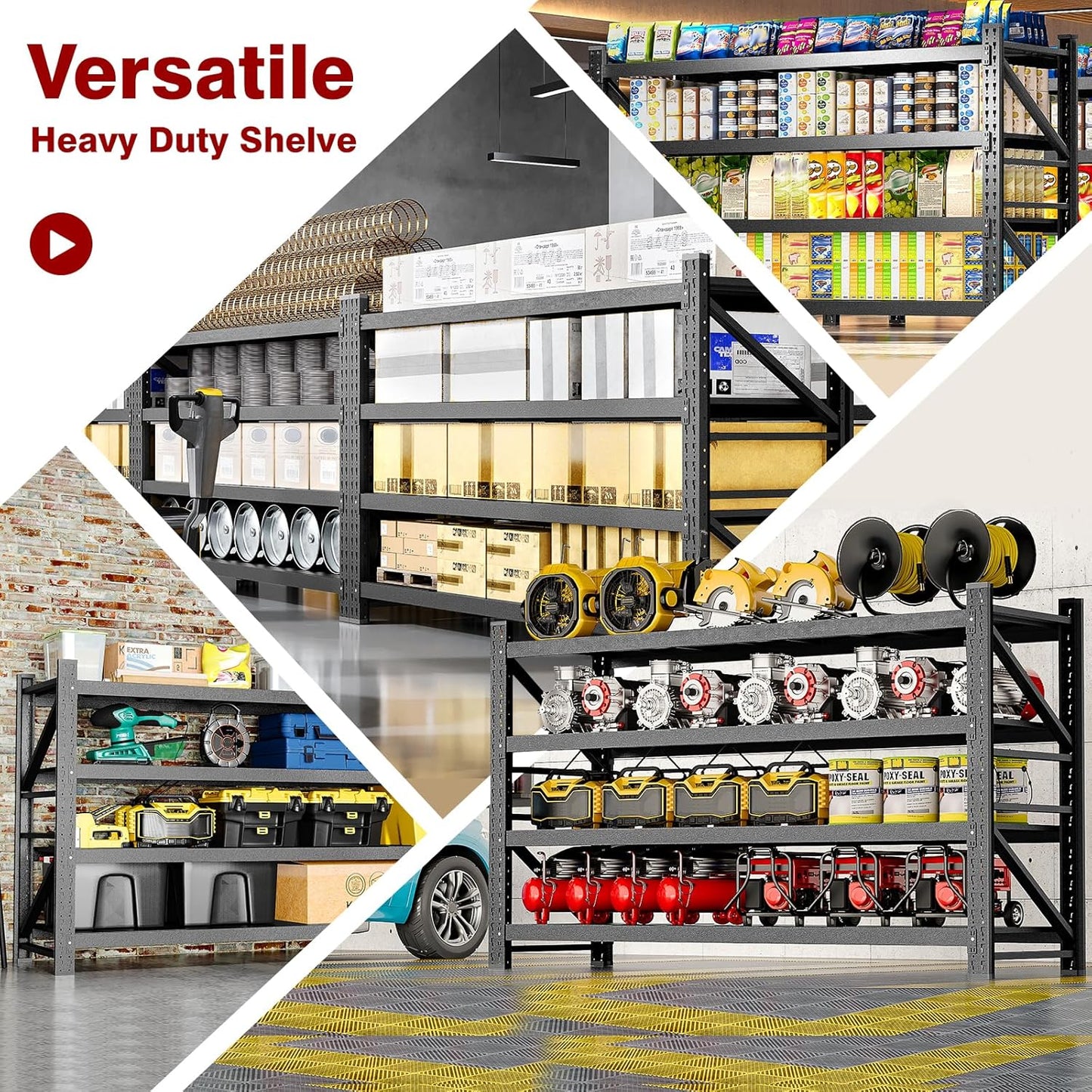 8000LBS Metal Steel Storage Shelves - 68" W Black 4 Tier Heavy Duty Rack Commercial Industrial